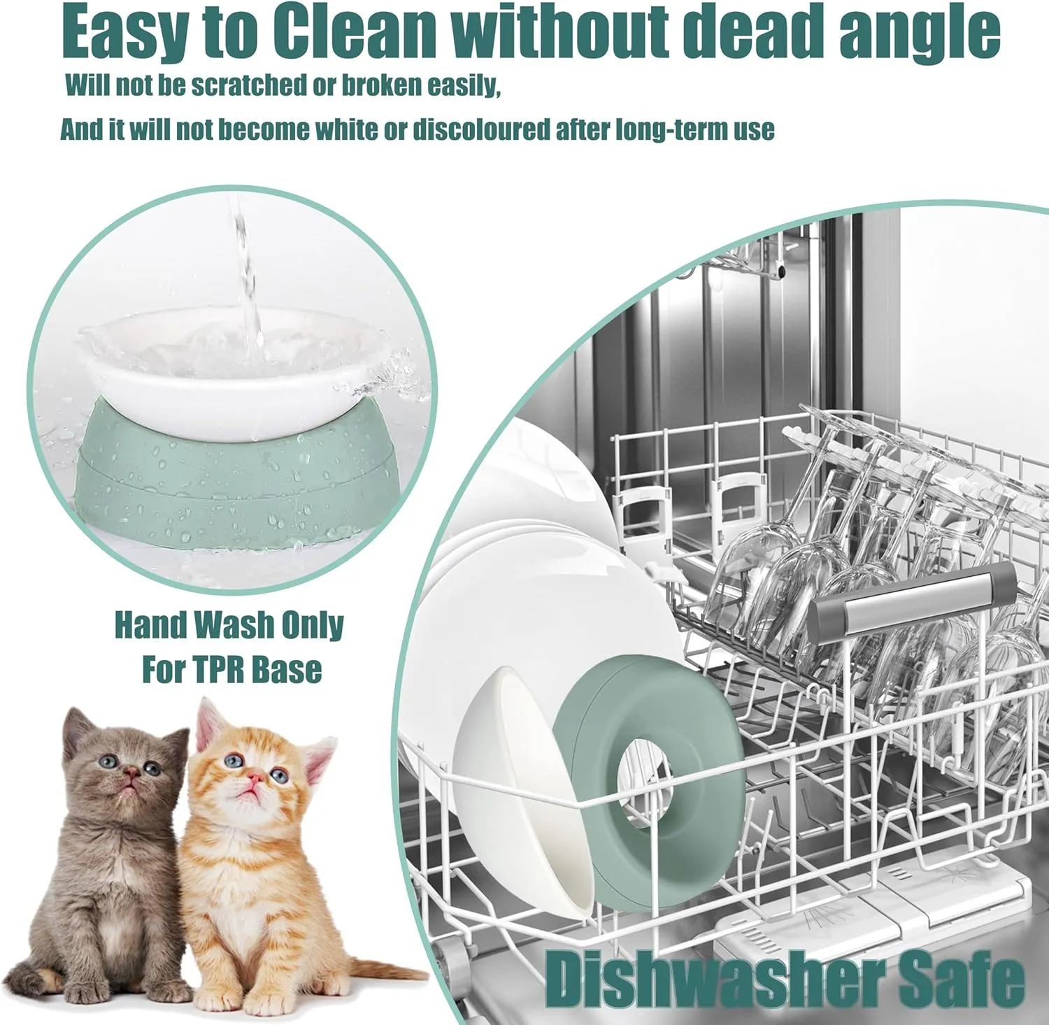 French Bulldog Food Bowl- Slanted Tilted Pug Food Water Bowl,Cat Bowl- Feeder for Frenchie/Shih Tzu/Flat Faced Small Dogs/Puppies/Cats (Green, 2 Cup)