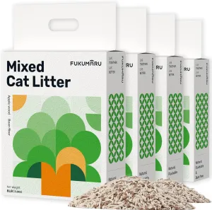FUKUMARU Tofu Cat Litter, Dust Free Clumping Cat Litter Pellets, 100% Natural Ingredients, Lightweight, Flushable, Ultra Absorbent, Low Tracking, Odor Control, Apple Wood Pellets (8lb x 4 Bags)