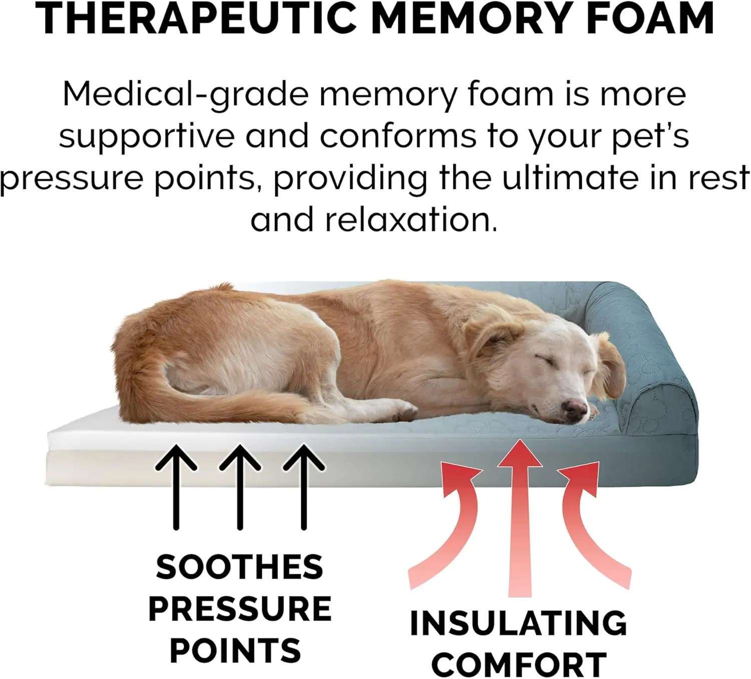 Furhaven Memory Foam Dog Bed for Large Dogs w/ Removable Bolsters & Washable Cover, For Dogs Up to 95 lbs - Pinsonic Quilted Paw L Shaped Chaise - Bluestone, Jumbo/XL