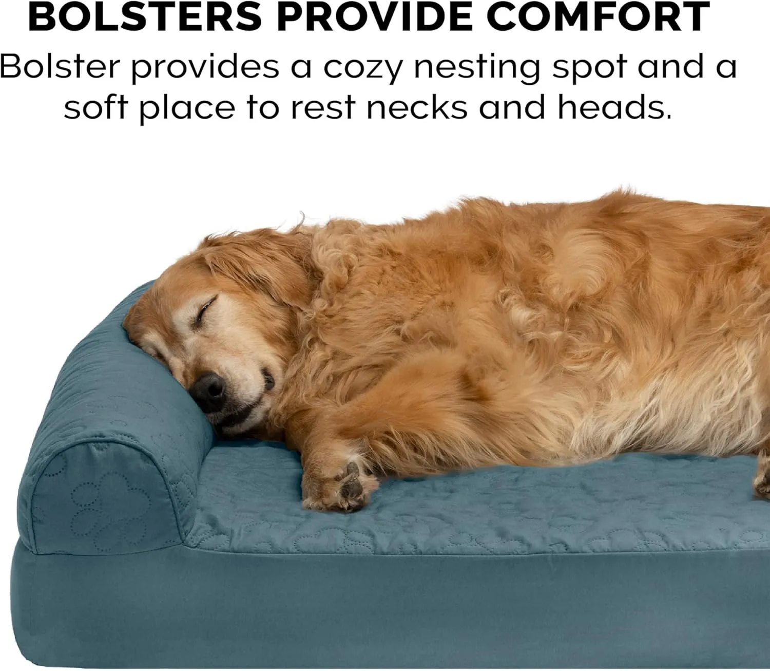 Furhaven Memory Foam Dog Bed for Large Dogs w/ Removable Bolsters & Washable Cover, For Dogs Up to 95 lbs - Pinsonic Quilted Paw L Shaped Chaise - Bluestone, Jumbo/XL