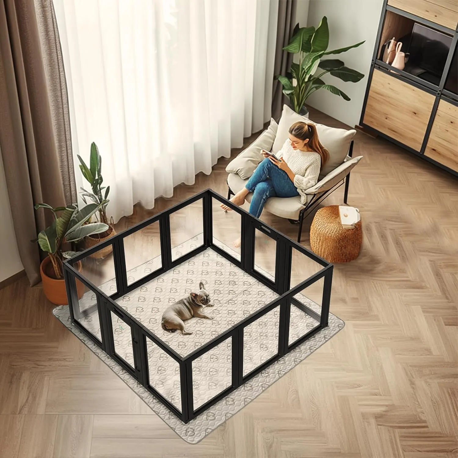 FXW AuraSpace Acrylic Indoor Dog Playpen for Puppies and Small Dogs, 24 Inch, 12 Panels, Black
