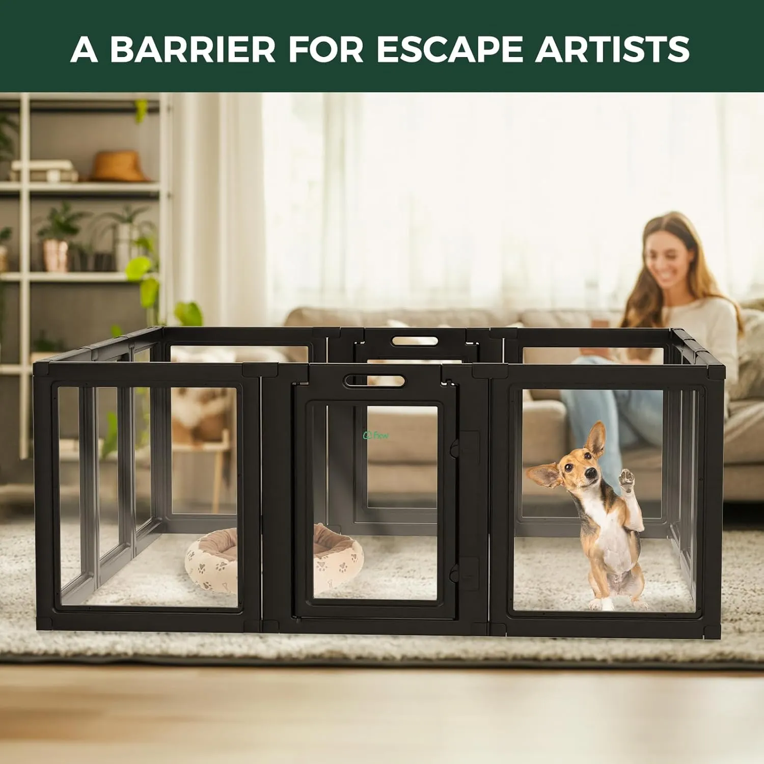 FXW AuraSpace Acrylic Indoor Dog Playpen for Puppies and Small Dogs, 24 Inch, 12 Panels, Black
