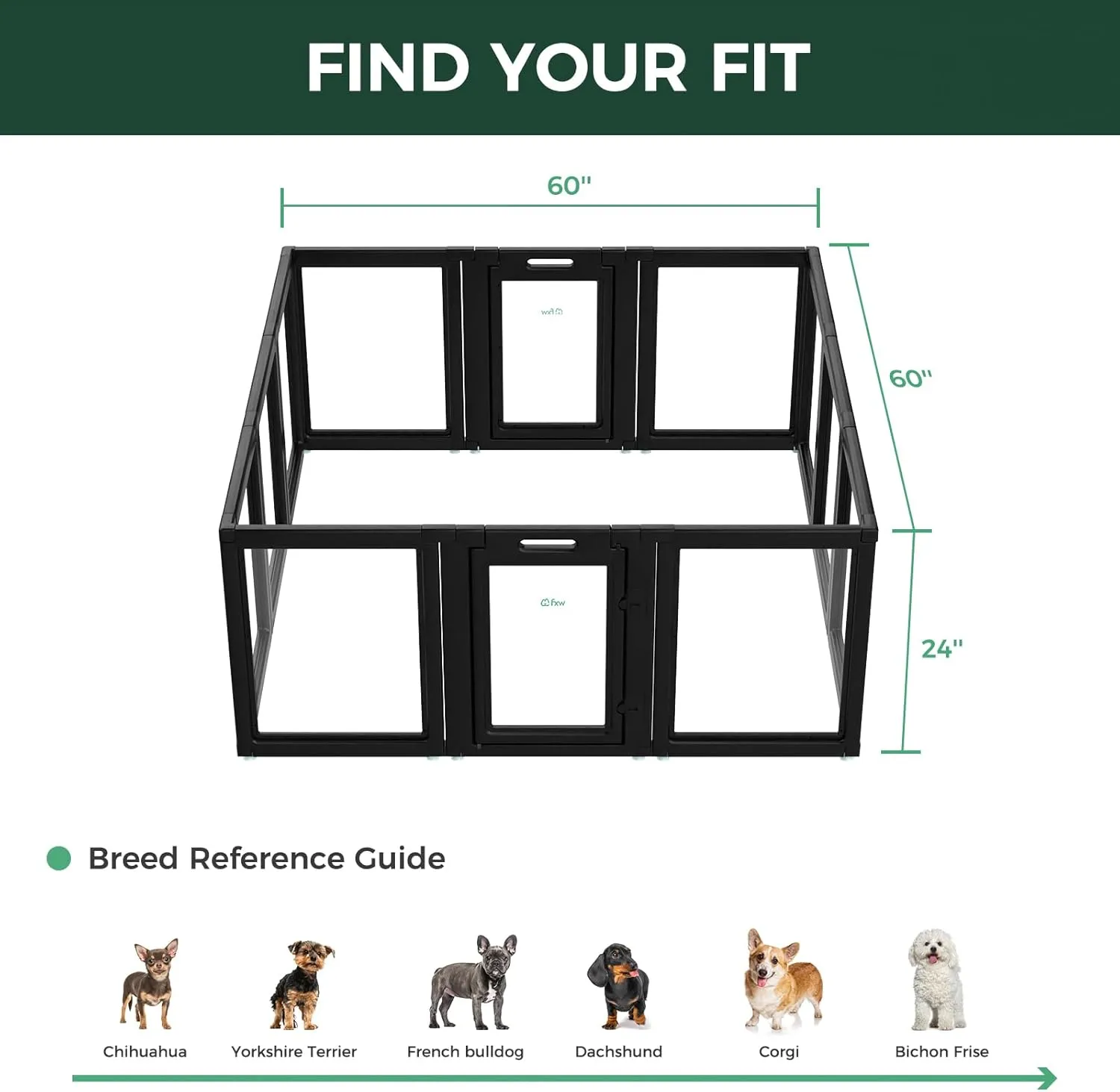 FXW AuraSpace Acrylic Indoor Dog Playpen for Puppies and Small Dogs, 24 Inch, 12 Panels, Black