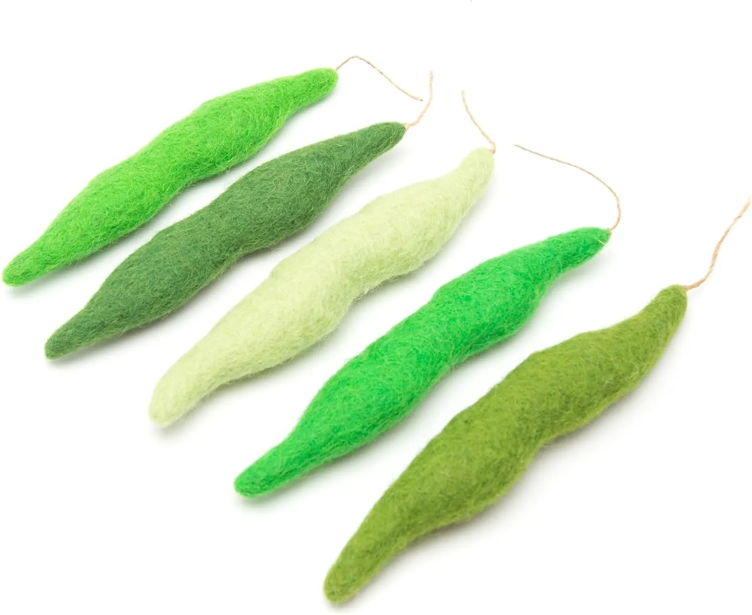 Glaciart One Green Beans Cat Toy  5 Pcs | Soft Fuzzy Enrichment 100% Natural Wool - Interactive Catnip Play Cat Toy Set - Safe for Pets, Non-AZO Colored Dyes