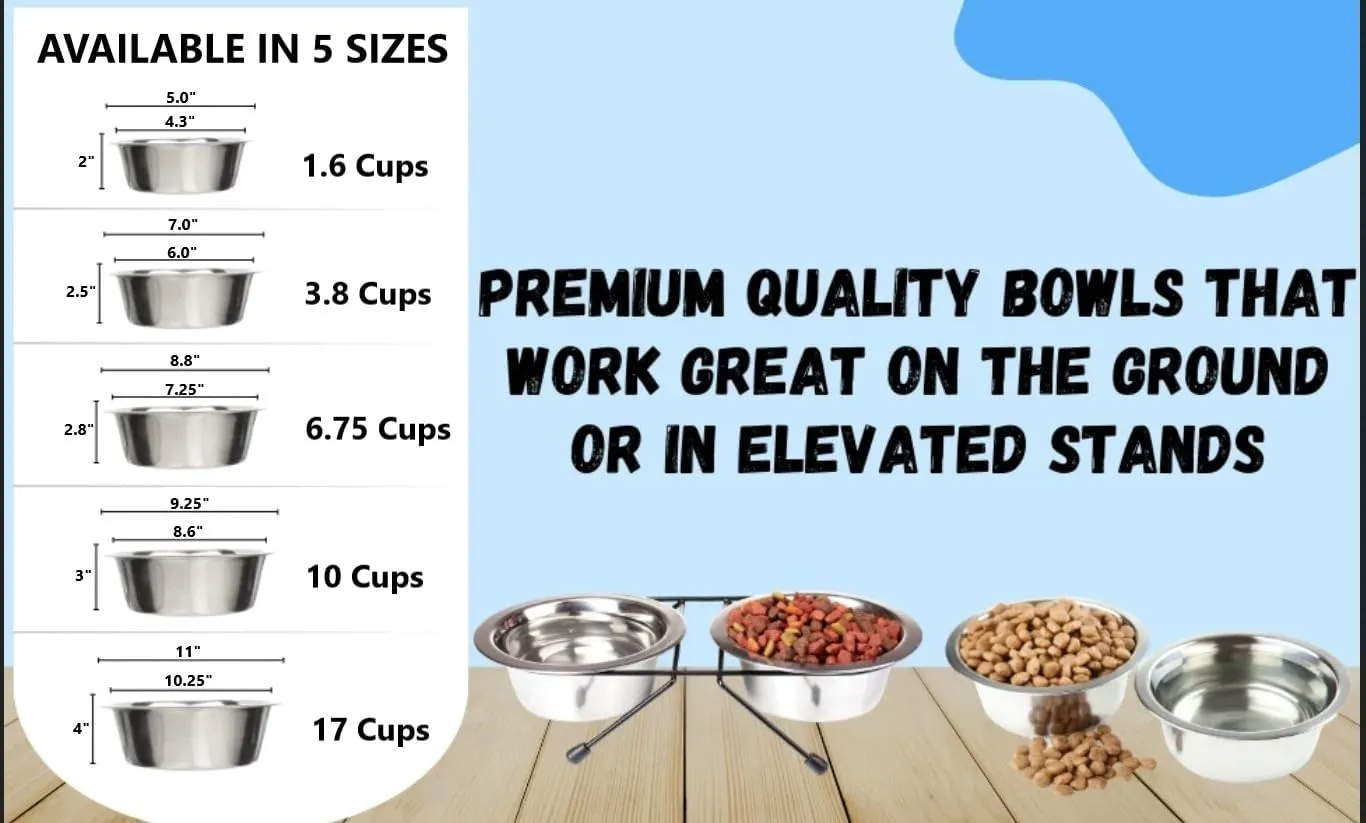 Greendale - 2 Pack - Large (6.75 Cups) - Stainless Steel Metal Dog Bowls - Perfect for Dog Food and Water