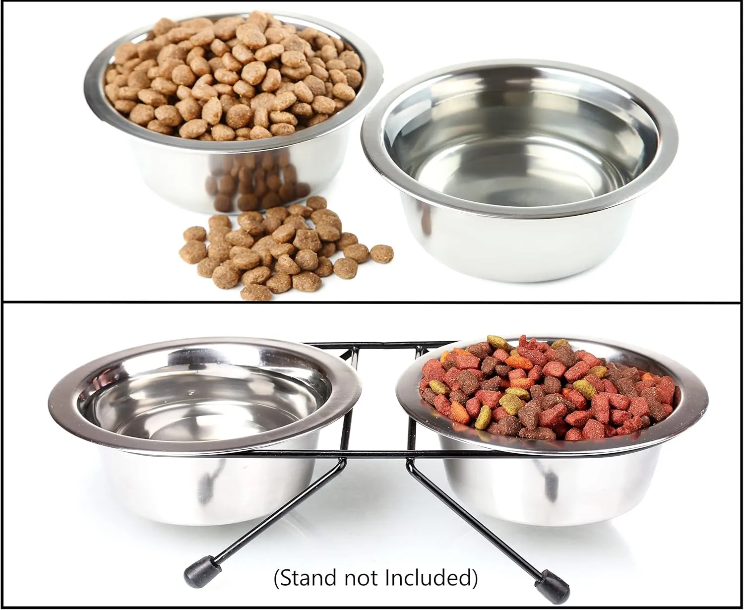 Greendale - 2 Pack - Large (6.75 Cups) - Stainless Steel Metal Dog Bowls - Perfect for Dog Food and Water