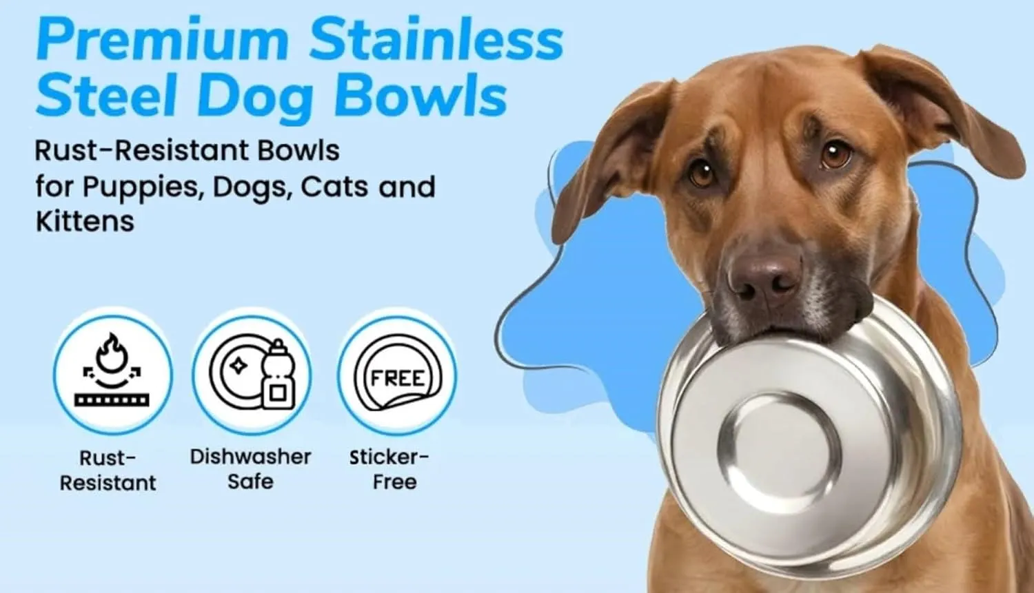 Greendale - 2 Pack - Large (6.75 Cups) - Stainless Steel Metal Dog Bowls - Perfect for Dog Food and Water
