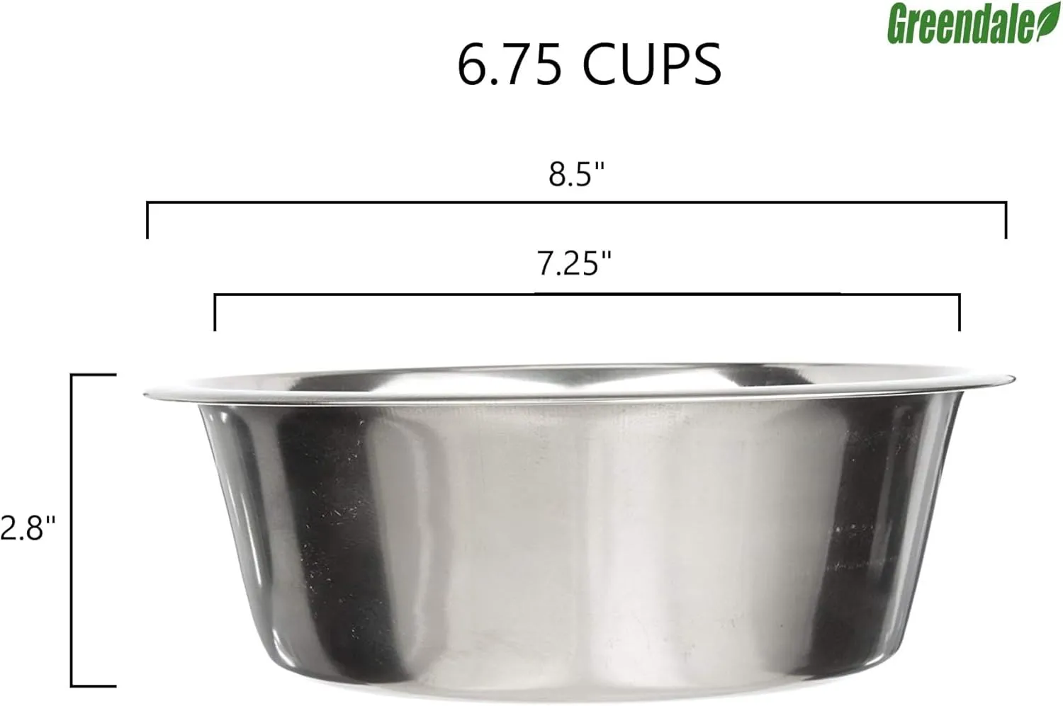 Greendale - 2 Pack - Large (6.75 Cups) - Stainless Steel Metal Dog Bowls - Perfect for Dog Food and Water