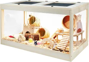 Hamster Cage Wooden Chewproof, Mouse Cage, Large Hamster Cage, Openable Roof with Sliding Doors and Lock, Wooden Cage for Hamster, Gerbil, Mouse, 24
