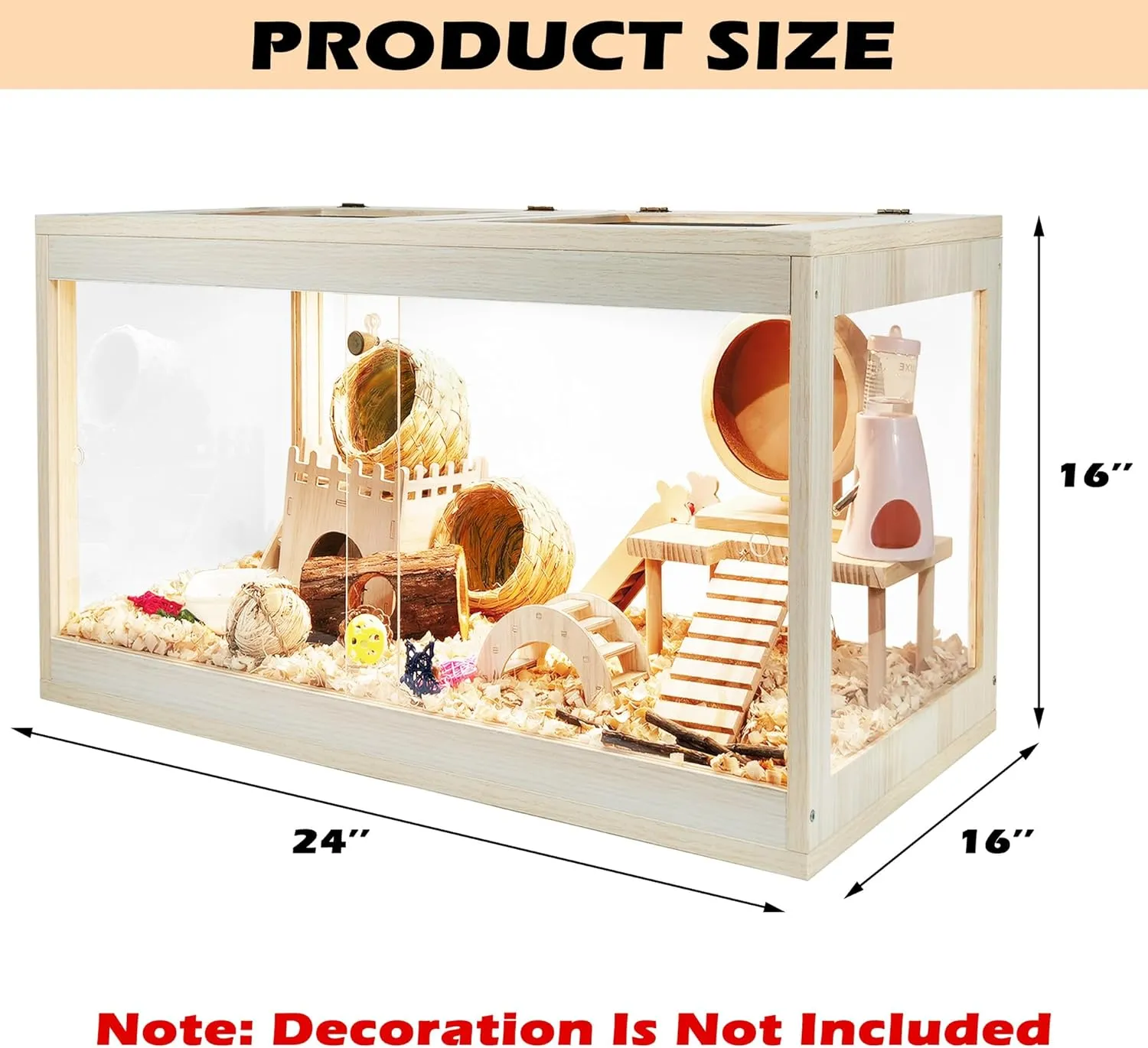 Hamster Cage Wooden Chewproof, Mouse Cage, Large Hamster Cage, Openable Roof with Sliding Doors and Lock, Wooden Cage for Hamster, Gerbil, Mouse, 24