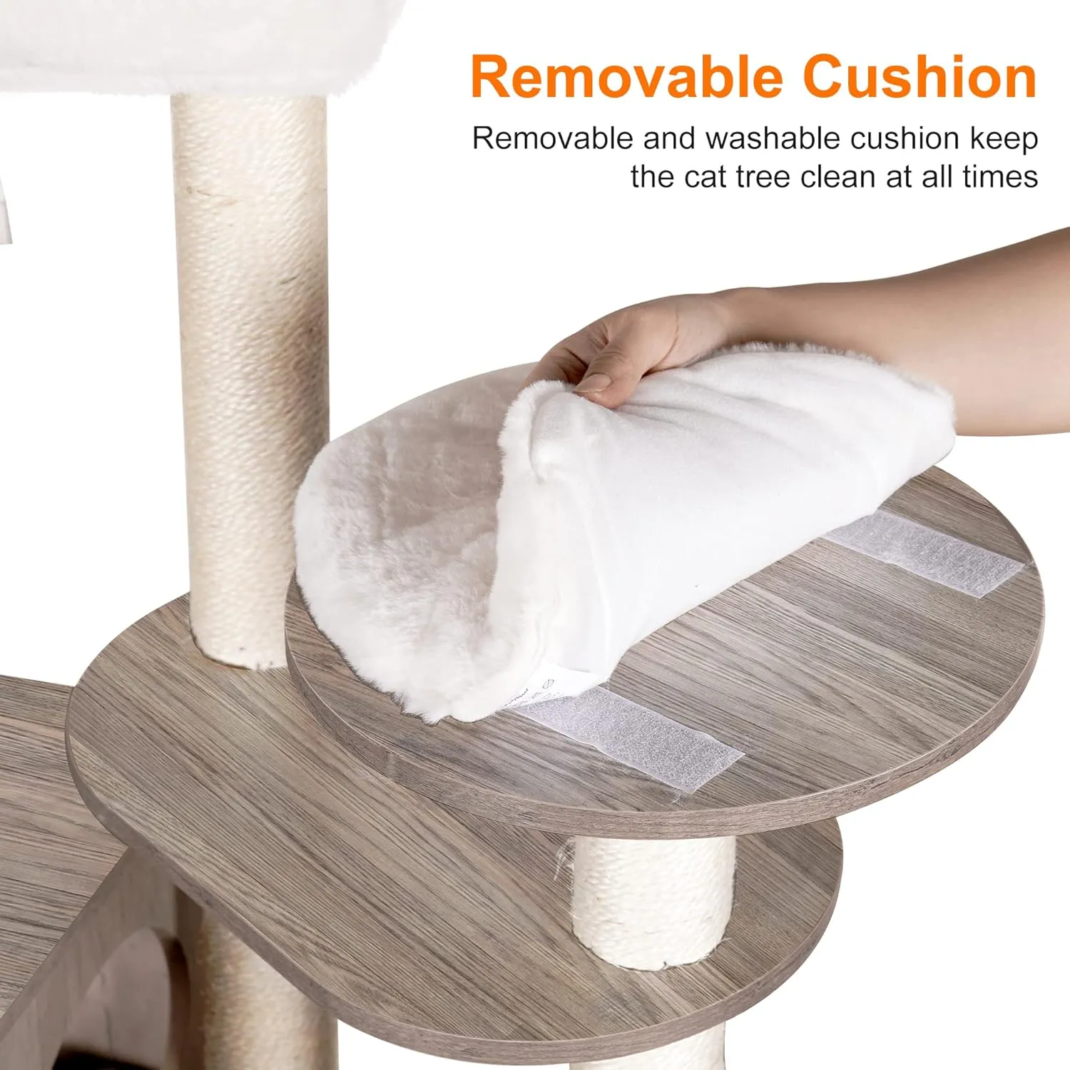 Heybly Cat Tree, Wood Litter Box Enclosure with Food Station, All-in-one Indoor Cat Furniture with Large Platform and Condo, Modern Style Cat Tower, Hammock, Rustic Gray HCT100SG