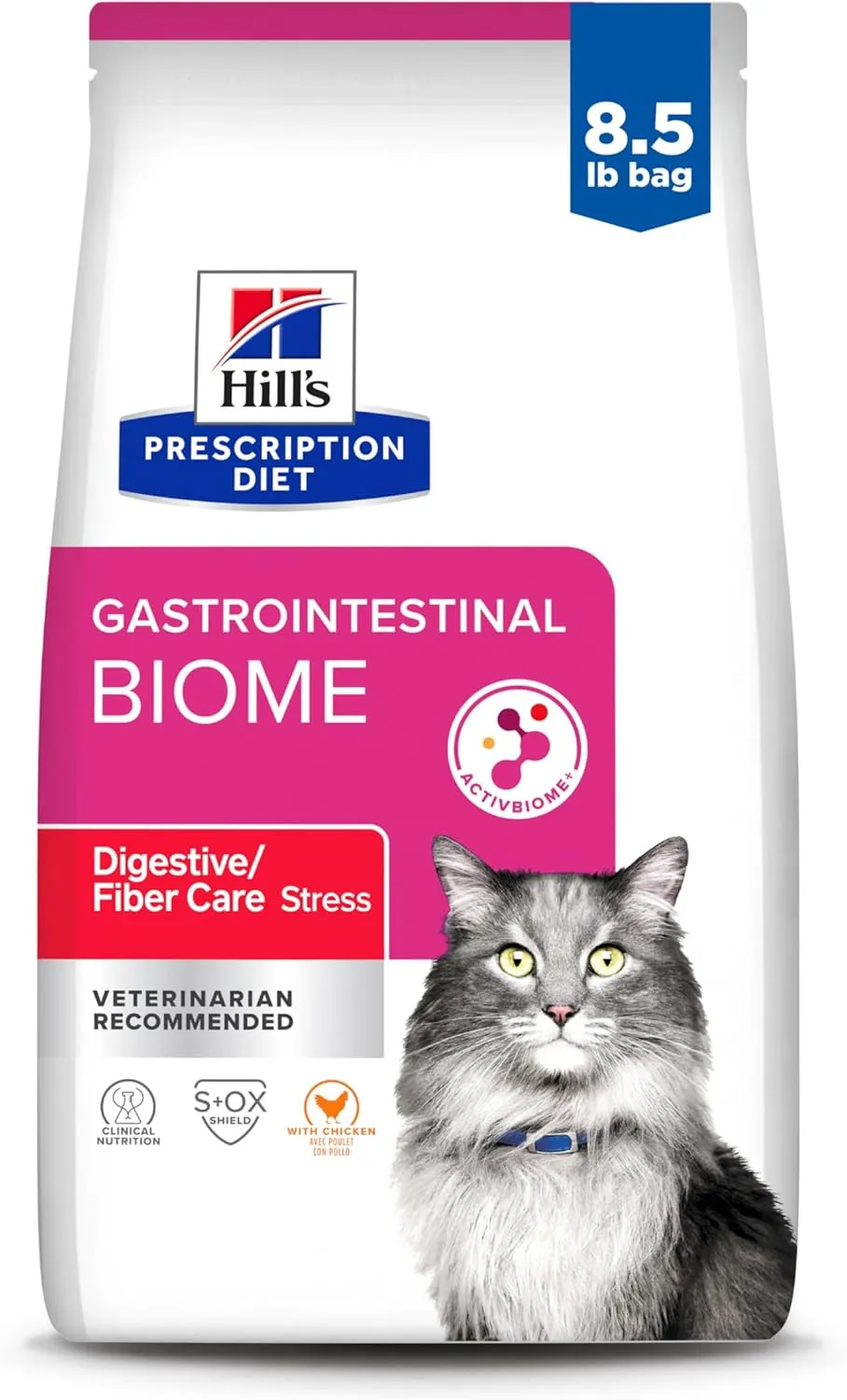 Hill's Prescription Diet Gastrointestinal Biome Digestive/Fiber Care with Chicken Dry Cat Food, Veterinary Diet, 8.5 lb. Bag