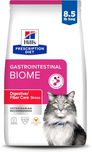 Hill's Prescription Diet Gastrointestinal Biome Digestive/Fiber Care with Chicken Dry Cat Food, Veterinary Diet, 8.5 lb. Bag