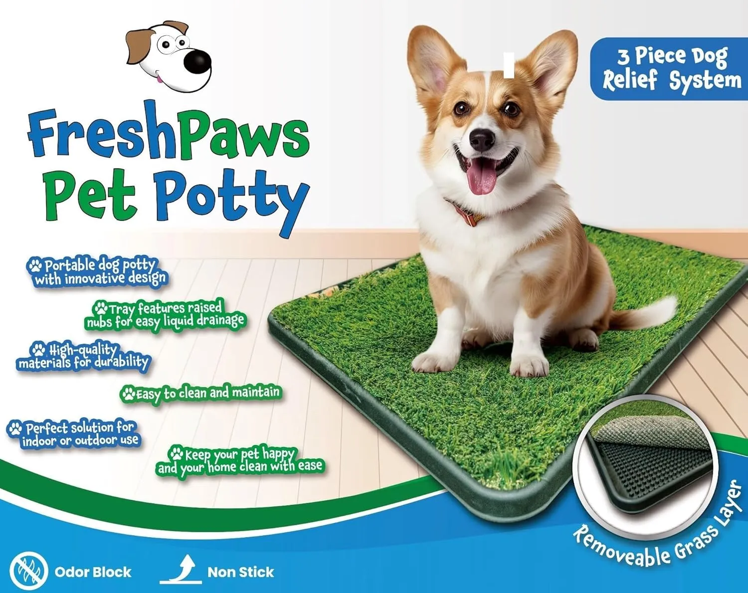 Indoor and Outdoor Dog Potty System Features Realistic, Residential Lawn-Grade Artificial Grass for Training Puppies, Apartment Use, and Balcony Use-FreshPaws Portable Dog Potty