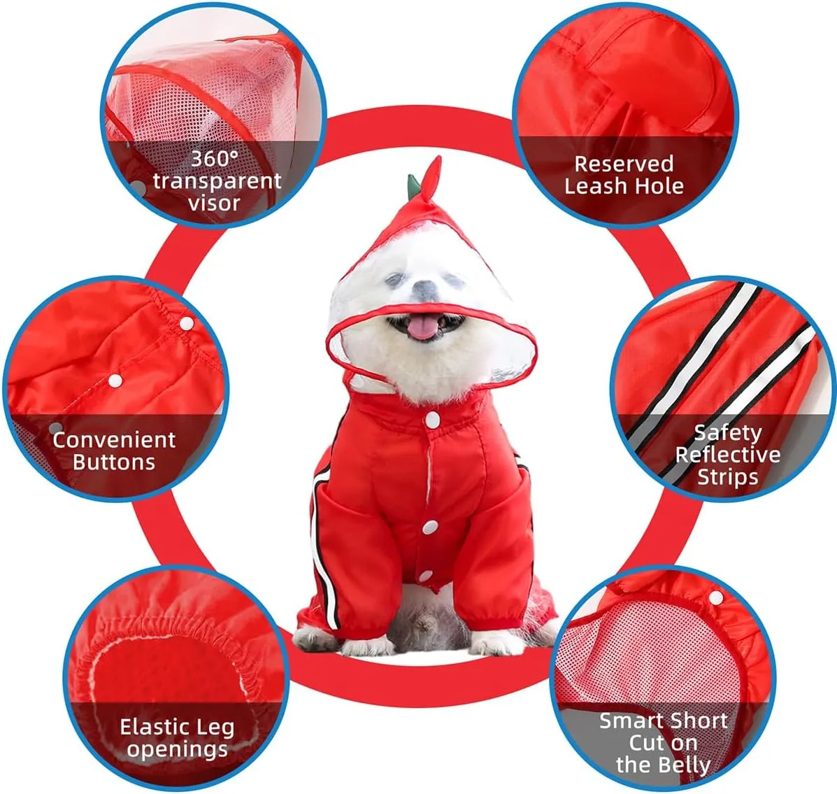 MANON ROSA Dog Raincoat Waterproof & Quick-Drying Puppy Rain Coat with Hood and Leash Hole Cute Hooded Rain Poncho Gear Clothes for Small Medium Large Dogs (Dinosaur,X-Small)