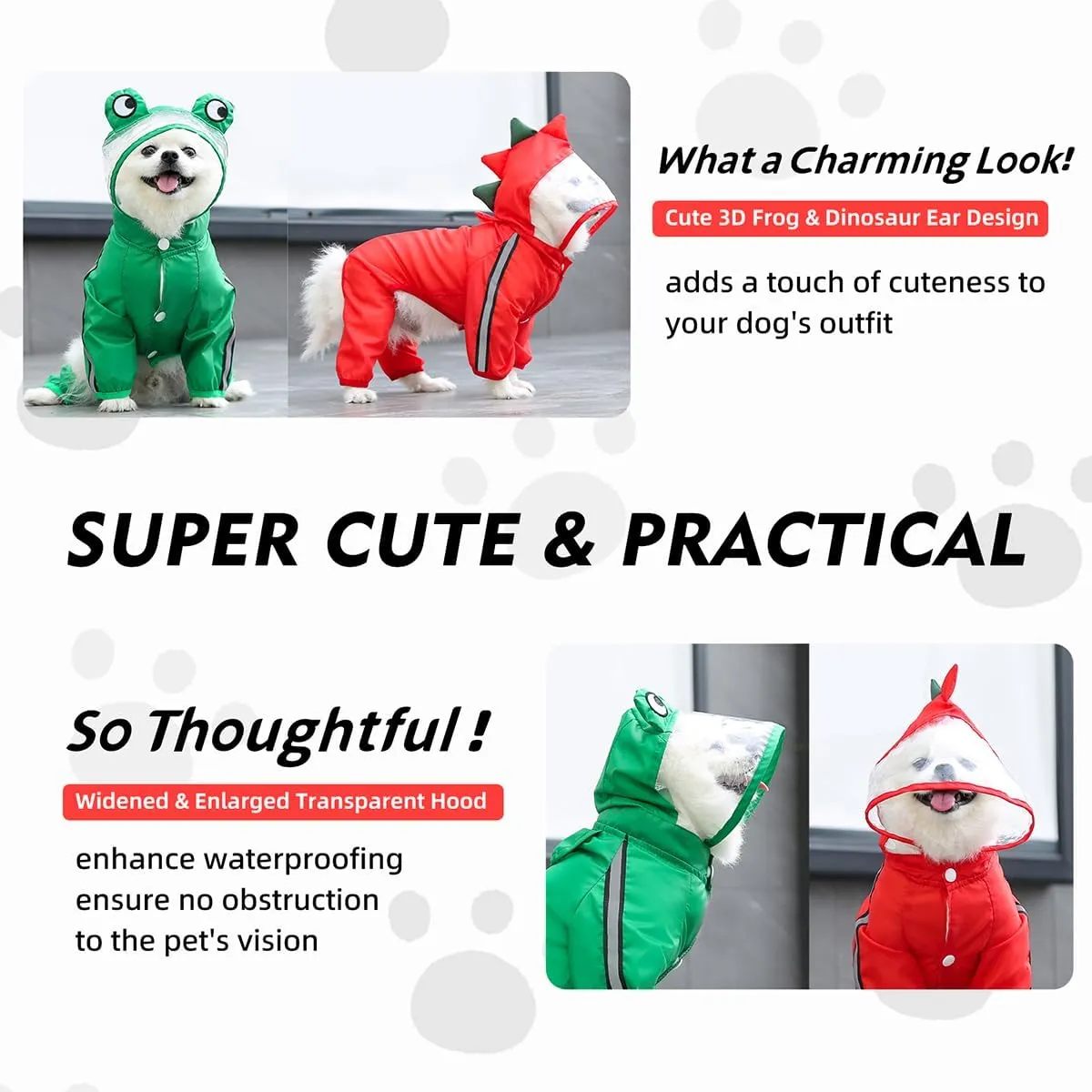 MANON ROSA Dog Raincoat Waterproof & Quick-Drying Puppy Rain Coat with Hood and Leash Hole Cute Hooded Rain Poncho Gear Clothes for Small Medium Large Dogs (Dinosaur,X-Small)