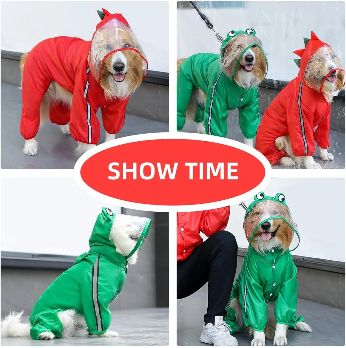 MANON ROSA Dog Raincoat Waterproof & Quick-Drying Puppy Rain Coat with Hood and Leash Hole Cute Hooded Rain Poncho Gear Clothes for Small Medium Large Dogs (Dinosaur,X-Small)