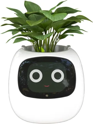 Masdio Smart Flowerpots, with Artificial Intelligence, Time Temperature Display, and Numerous Expressive Animations Based On The Environment, for Indoor Decoration, Gifts(White)