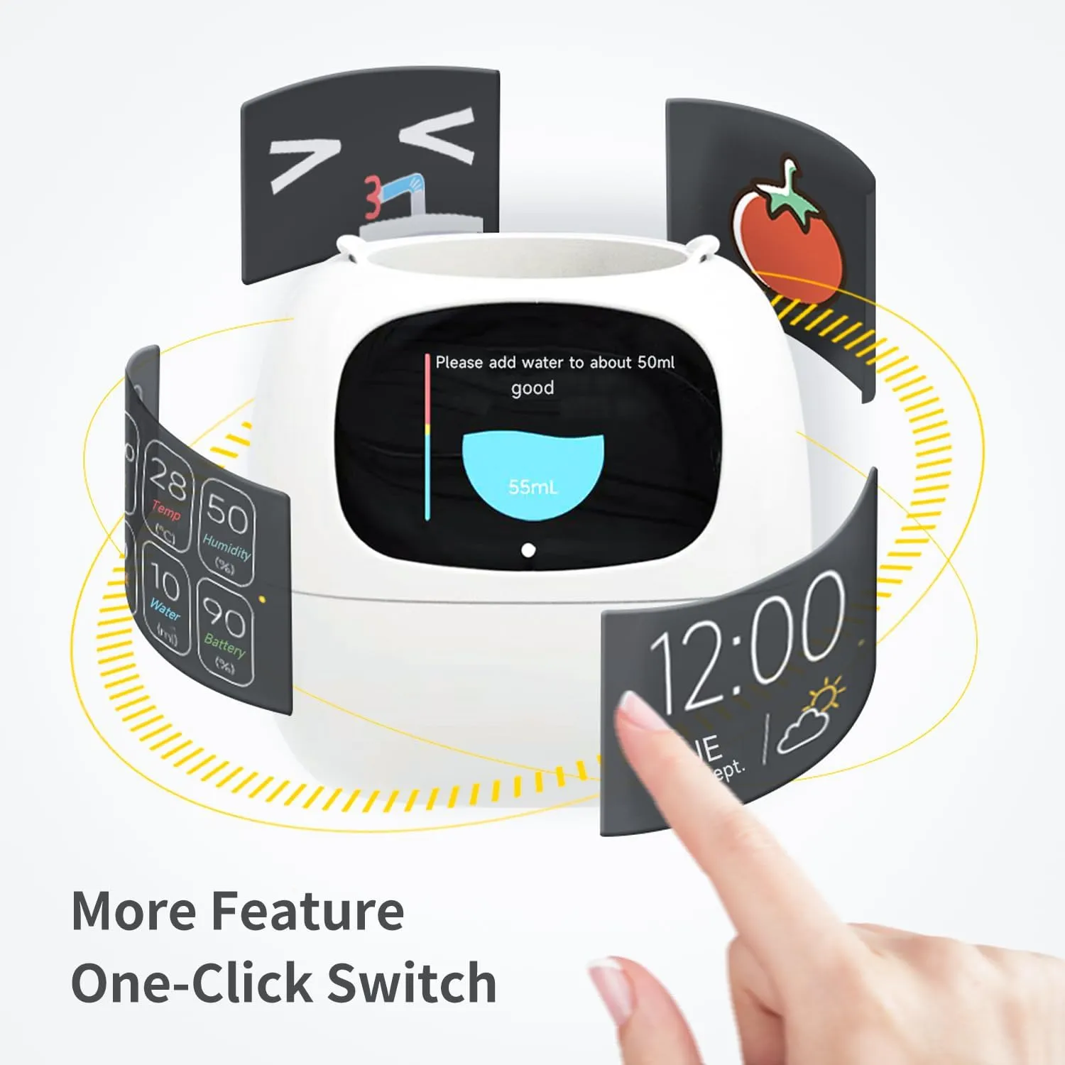 Masdio Smart Flowerpots, with Artificial Intelligence, Time Temperature Display, and Numerous Expressive Animations Based On The Environment, for Indoor Decoration, Gifts(White)