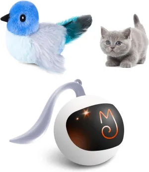 Migipaws Cat Toys, Automatic Moving Ball Bundle Classic Mice   Feather Kitten Toys in Pack Realistic Interactive Bird Cat Toy,Catnip for Indoor Cats, Rechargeable