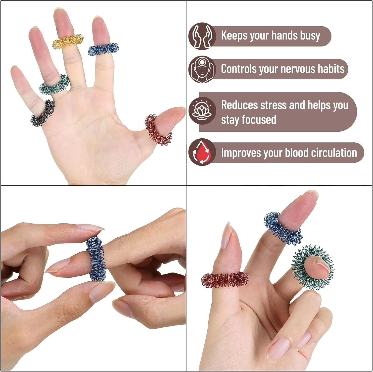 Mr. Pen- Spiky Sensory Rings, 10 Pack, Stress Relief Fidget Sensory Toys, Fidget Rings, Fidget Ring for Anxiety, Stress Relief Rings, Massager for Fidget ADHD Autism, Silent Stress Reducer Ring