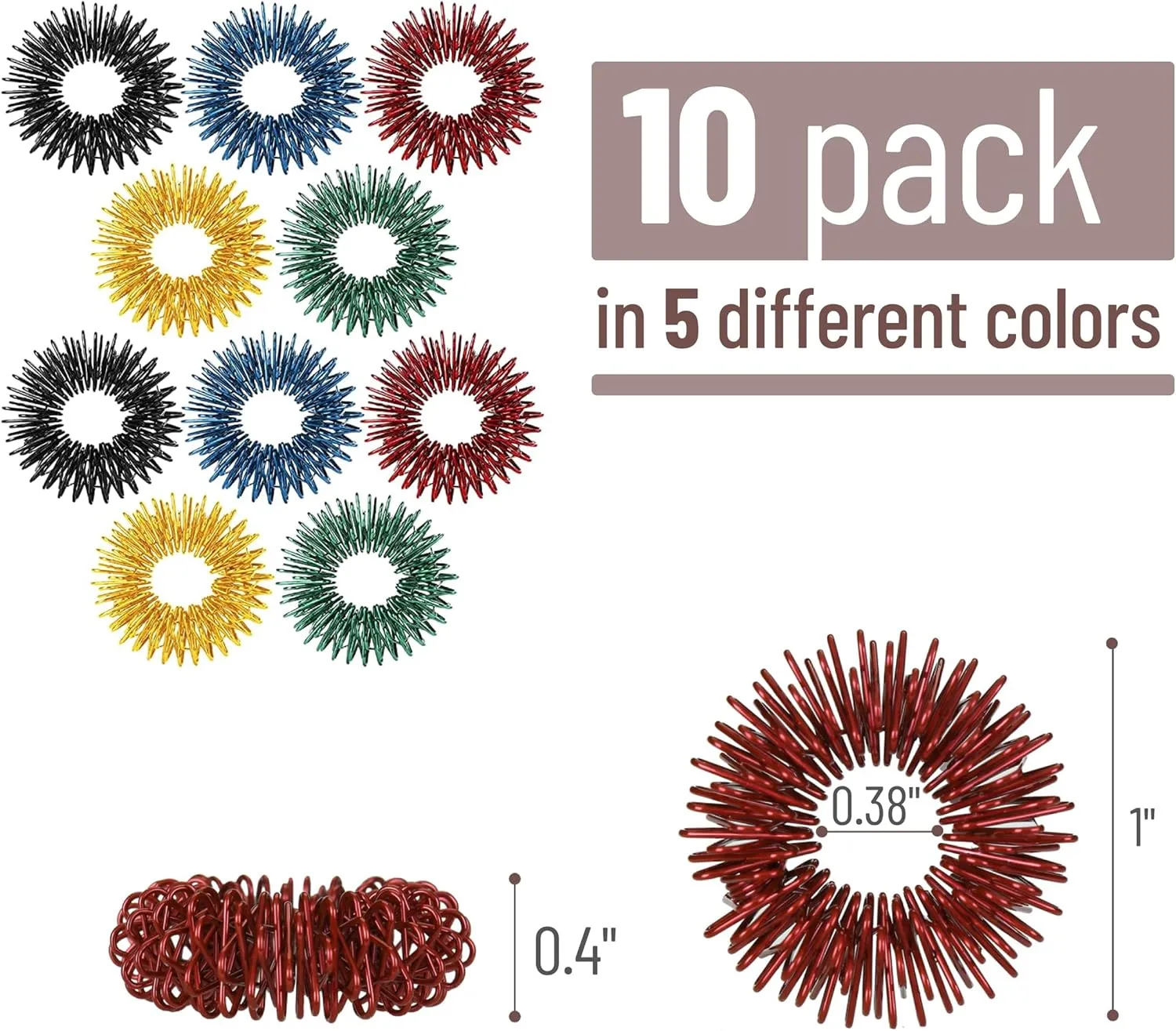 Mr. Pen- Spiky Sensory Rings, 10 Pack, Stress Relief Fidget Sensory Toys, Fidget Rings, Fidget Ring for Anxiety, Stress Relief Rings, Massager for Fidget ADHD Autism, Silent Stress Reducer Ring