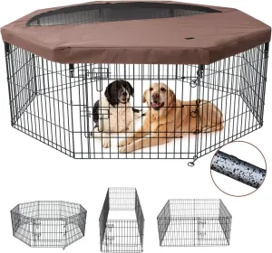 NEZUC Foldable Metal Dog Exercise Playpen Gate Fence Dog Crate 8 Panels 36 Inch Height Puppy Kennels with Top Cover for Animals Outdoor Indoor (with top Cover, 8 Panels 36" H)