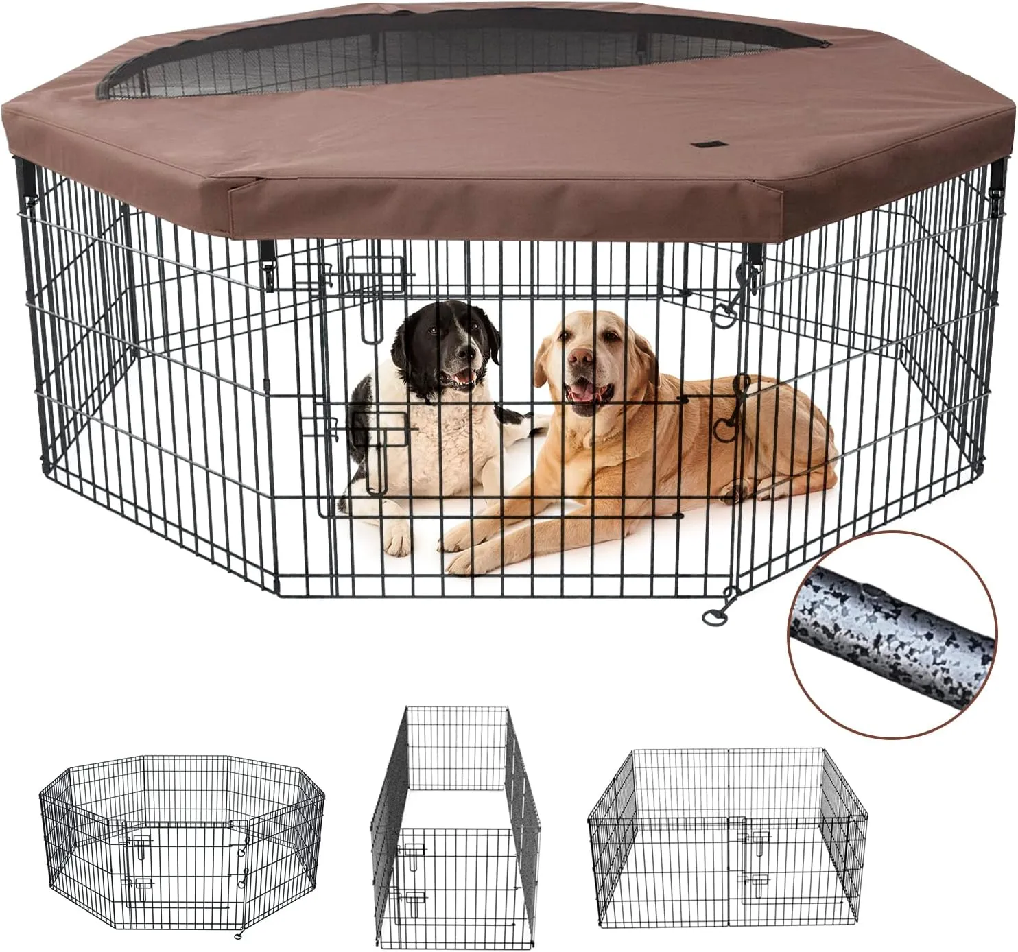 NEZUC Foldable Metal Dog Exercise Playpen Gate Fence Dog Crate 8 Panels 36 Inch Height Puppy Kennels with Top Cover for Animals Outdoor Indoor (with top Cover, 8 Panels 36" H)