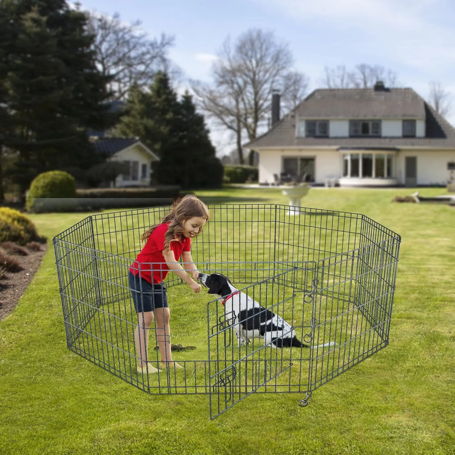 NEZUC Foldable Metal Dog Exercise Playpen Gate Fence Dog Crate 8 Panels 36 Inch Height Puppy Kennels with Top Cover for Animals Outdoor Indoor (with top Cover, 8 Panels 36" H)