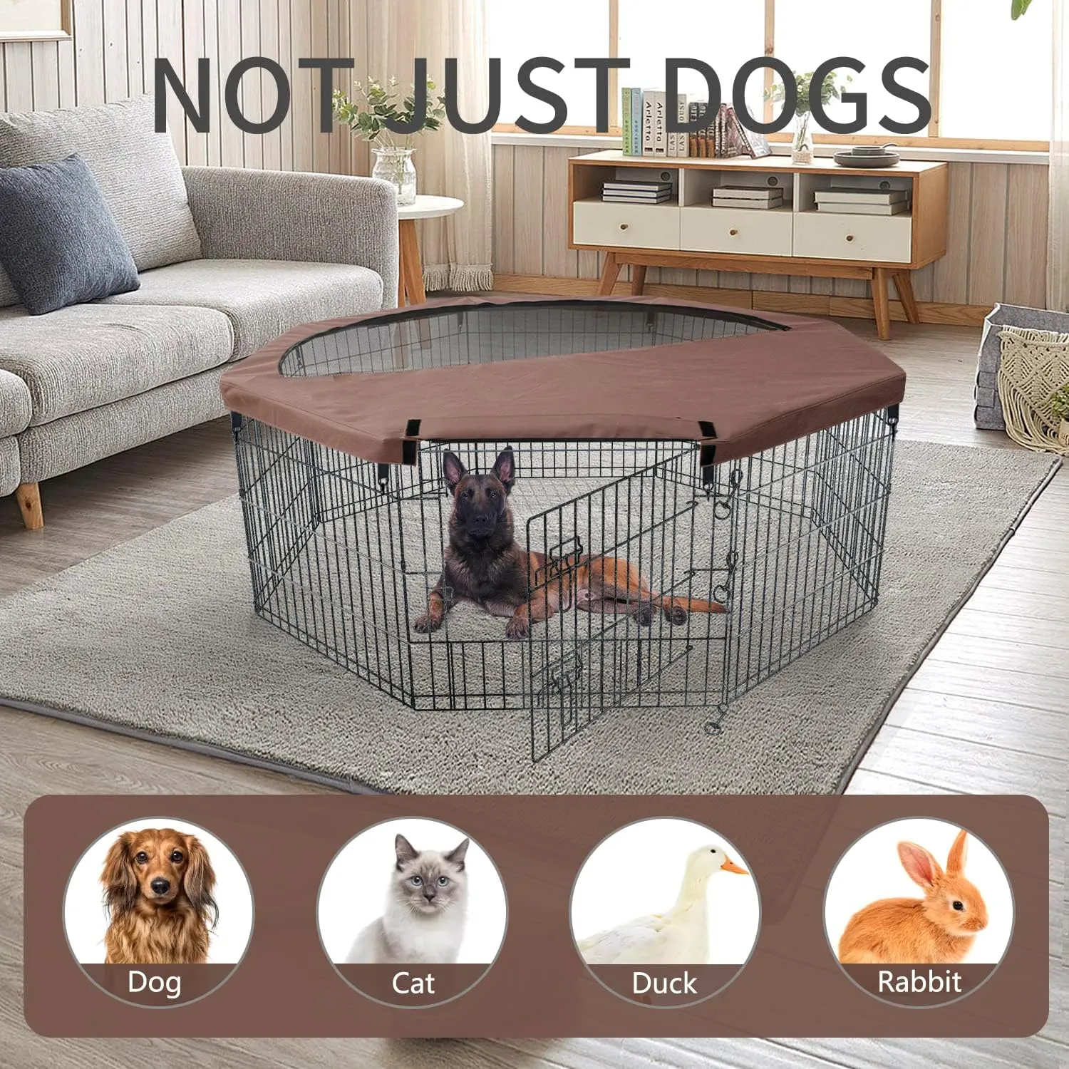NEZUC Foldable Metal Dog Exercise Playpen Gate Fence Dog Crate 8 Panels 36 Inch Height Puppy Kennels with Top Cover for Animals Outdoor Indoor (with top Cover, 8 Panels 36" H)