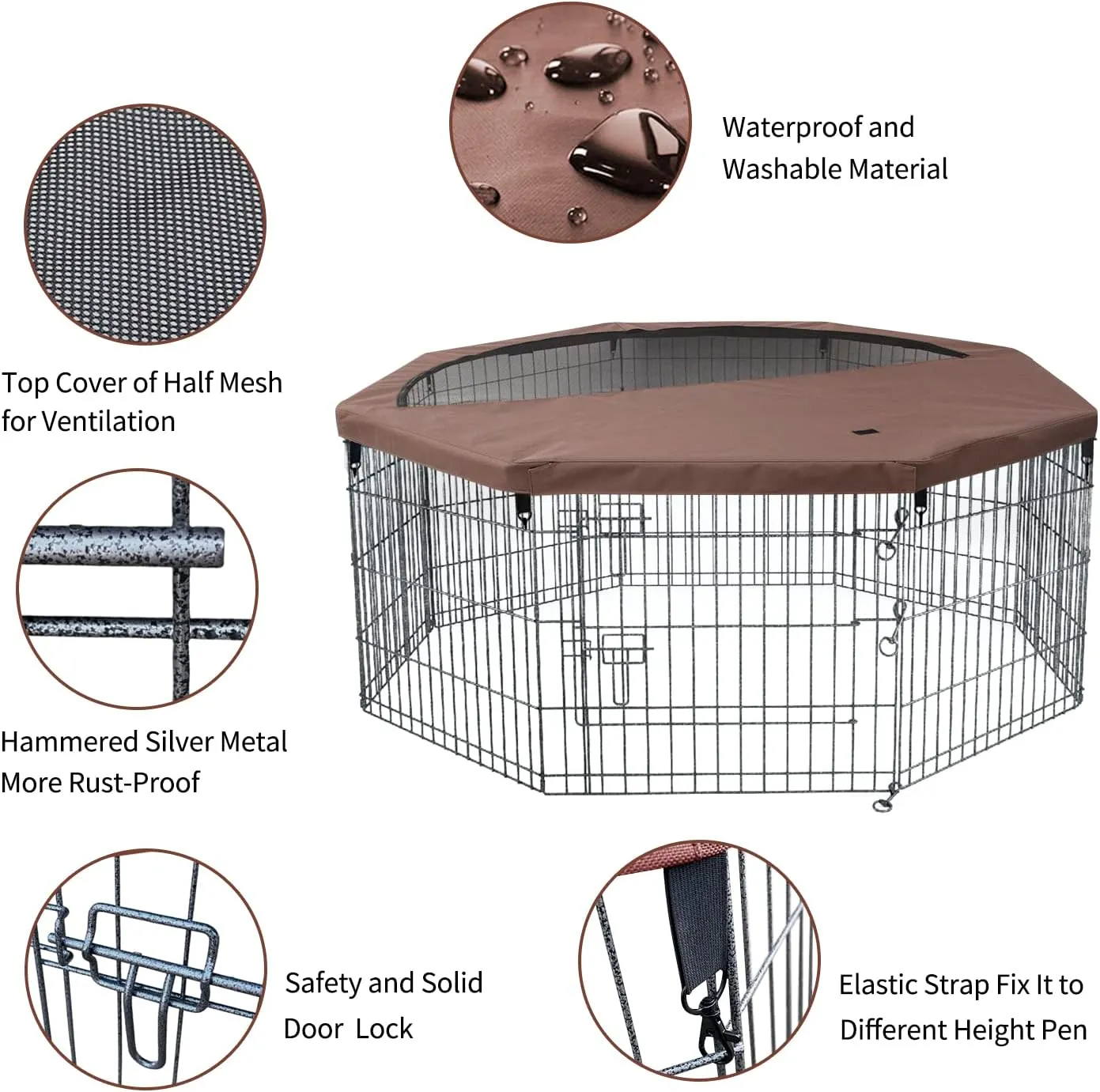 NEZUC Foldable Metal Dog Exercise Playpen Gate Fence Dog Crate 8 Panels 36 Inch Height Puppy Kennels with Top Cover for Animals Outdoor Indoor (with top Cover, 8 Panels 36" H)