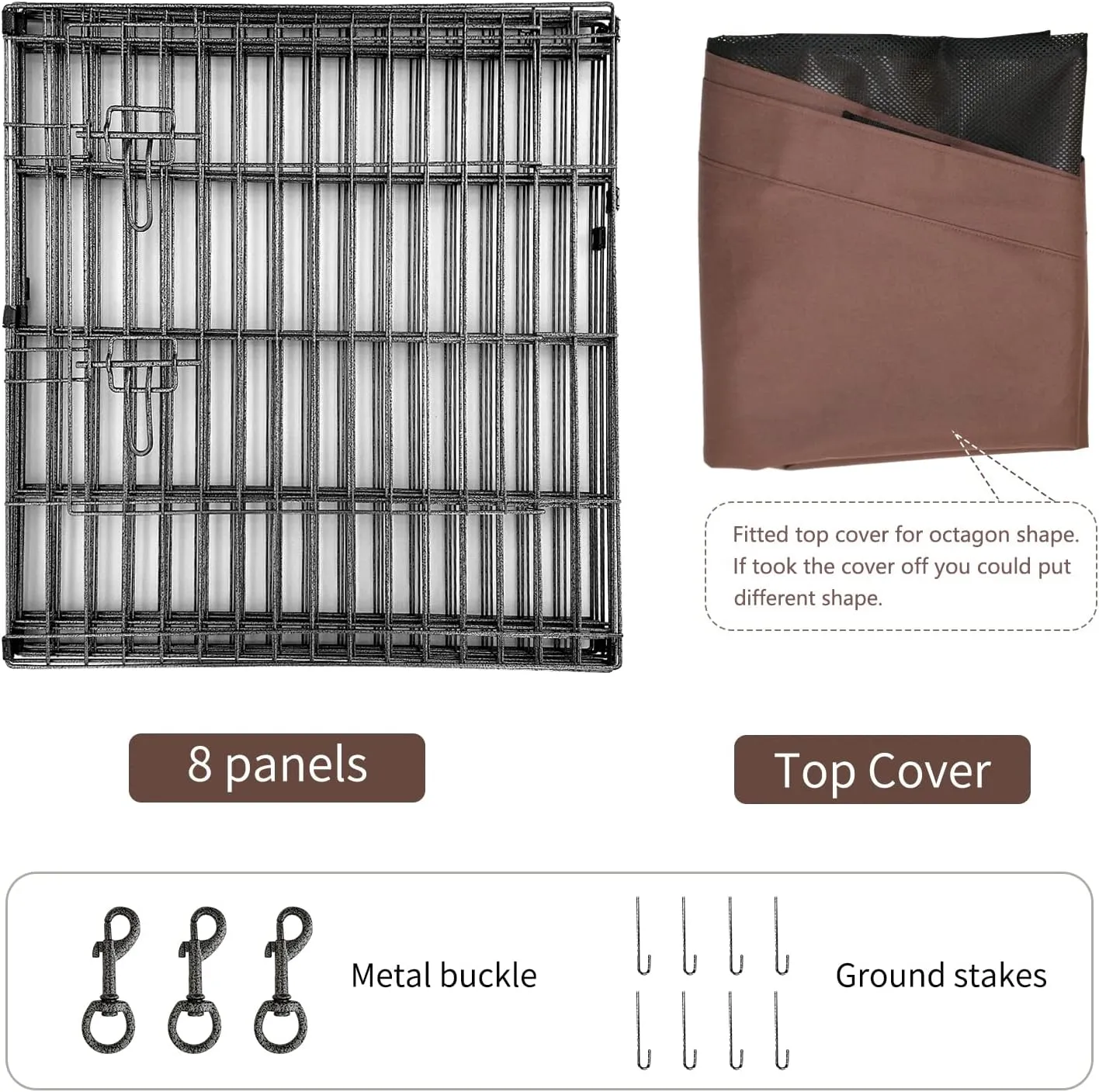NEZUC Foldable Metal Dog Exercise Playpen Gate Fence Dog Crate 8 Panels 36 Inch Height Puppy Kennels with Top Cover for Animals Outdoor Indoor (with top Cover, 8 Panels 36" H)