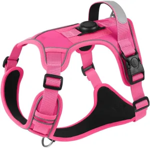 No-Pull Dog Harness with 2 Leash Clips - Adjustable Padded Reflective Oxford Vest for Large Dogs, Rose Red, XL