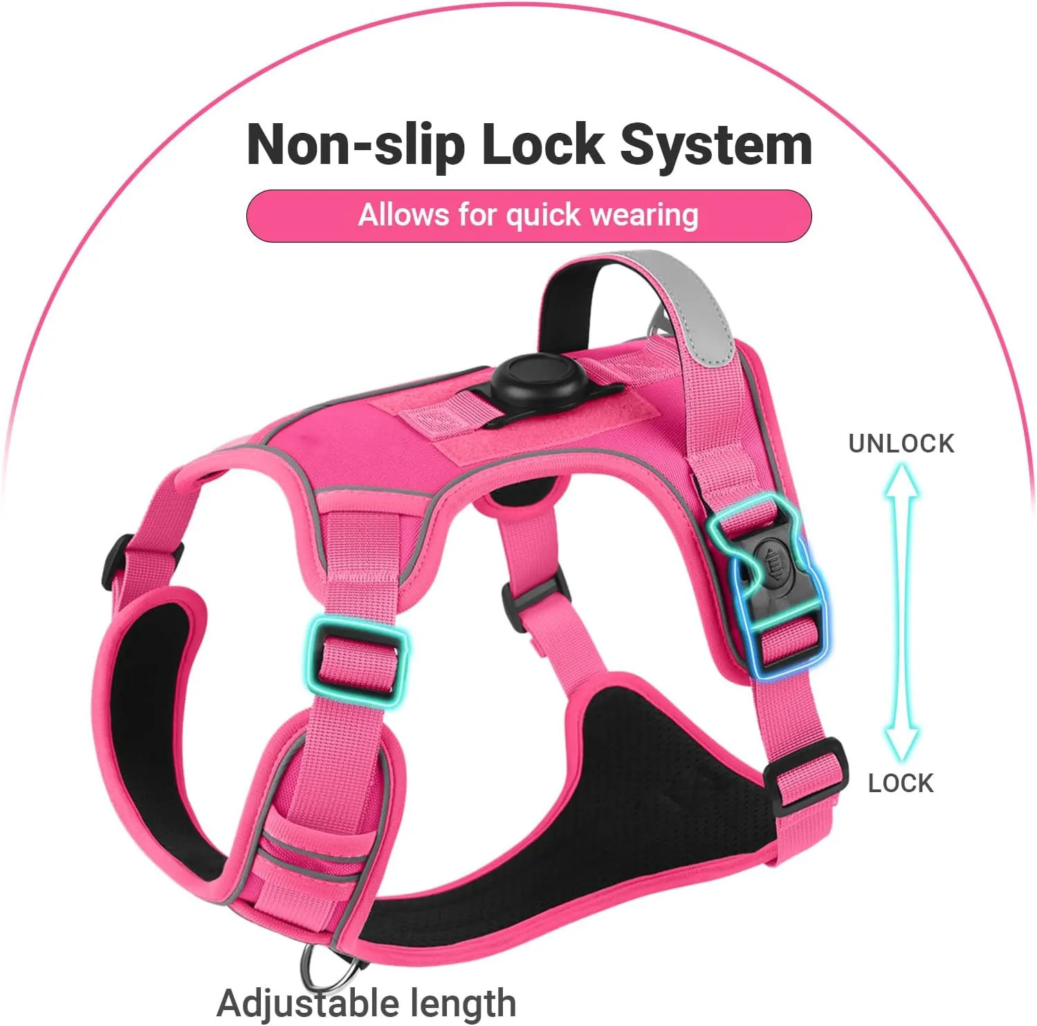 No-Pull Dog Harness with 2 Leash Clips - Adjustable Padded Reflective Oxford Vest for Large Dogs, Rose Red, XL