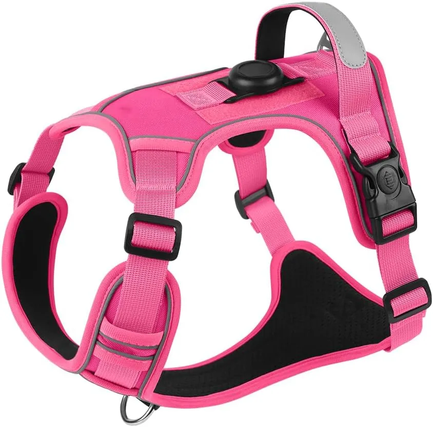 No-Pull Dog Harness with 2 Leash Clips - Adjustable Padded Reflective Oxford Vest for Large Dogs, Rose Red, XL