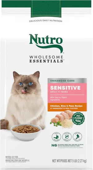 Nutro Wholesome Essentials Dry Cat Food, Enhanced Care Sensitive, Chicken, Rice & Peas, 5 lb. Bag
