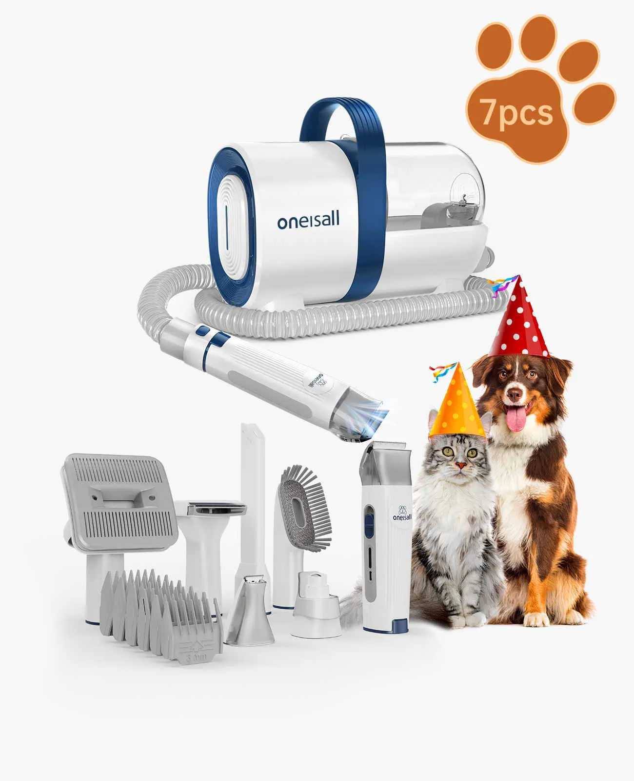 Oneisall LM2 7-in-1 Pet Grooming Vacuum Kit Purple, Grey, Blue