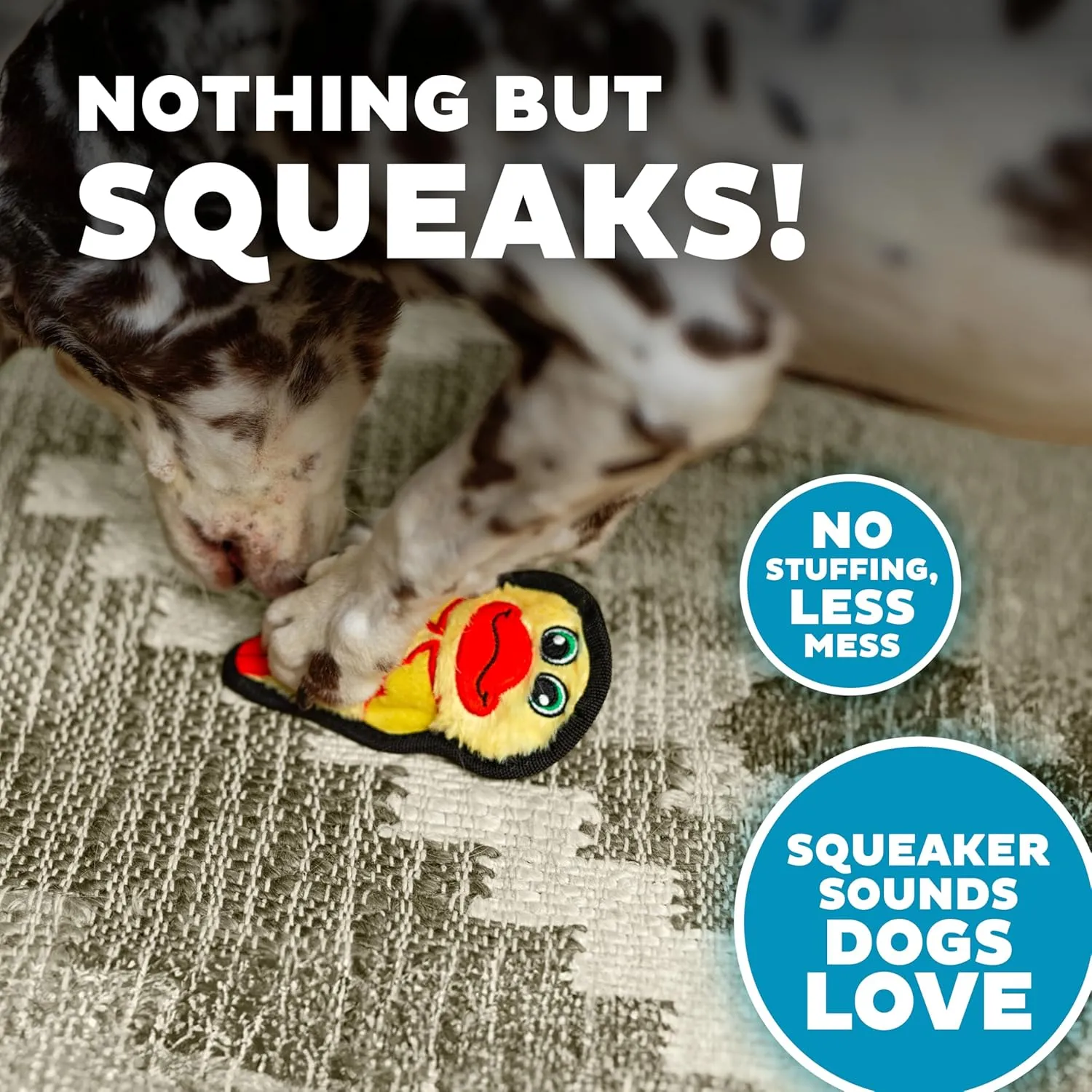 Outward Hound Durablez Minis Stuffing-Free Squeaky Interactive Dog Toy, Tough Plush, Duck, Yellow, XS