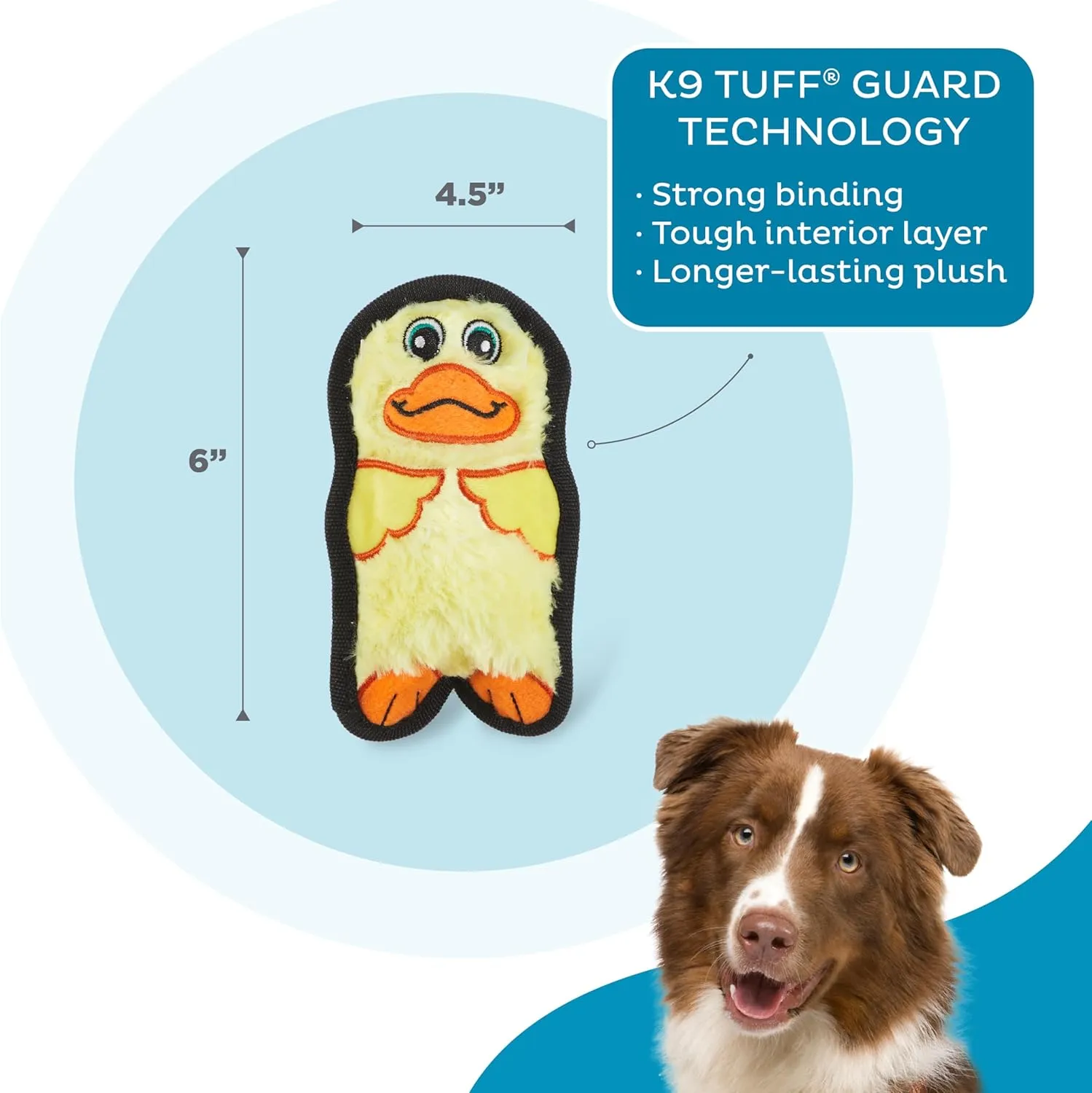 Outward Hound Durablez Minis Stuffing-Free Squeaky Interactive Dog Toy, Tough Plush, Duck, Yellow, XS