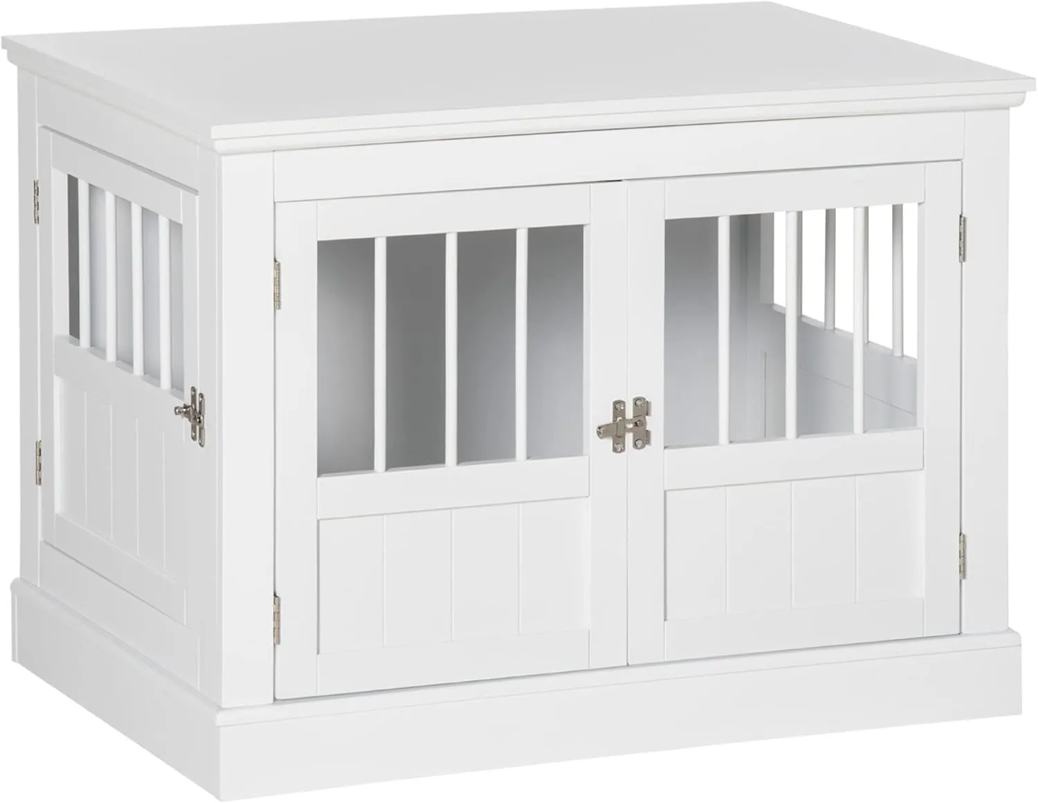 PawHut Dog Crate End Table with Triple Doors, Wooden Dog Crate Furniture Indoor Use, Puppy Crate for Small Dogs, White