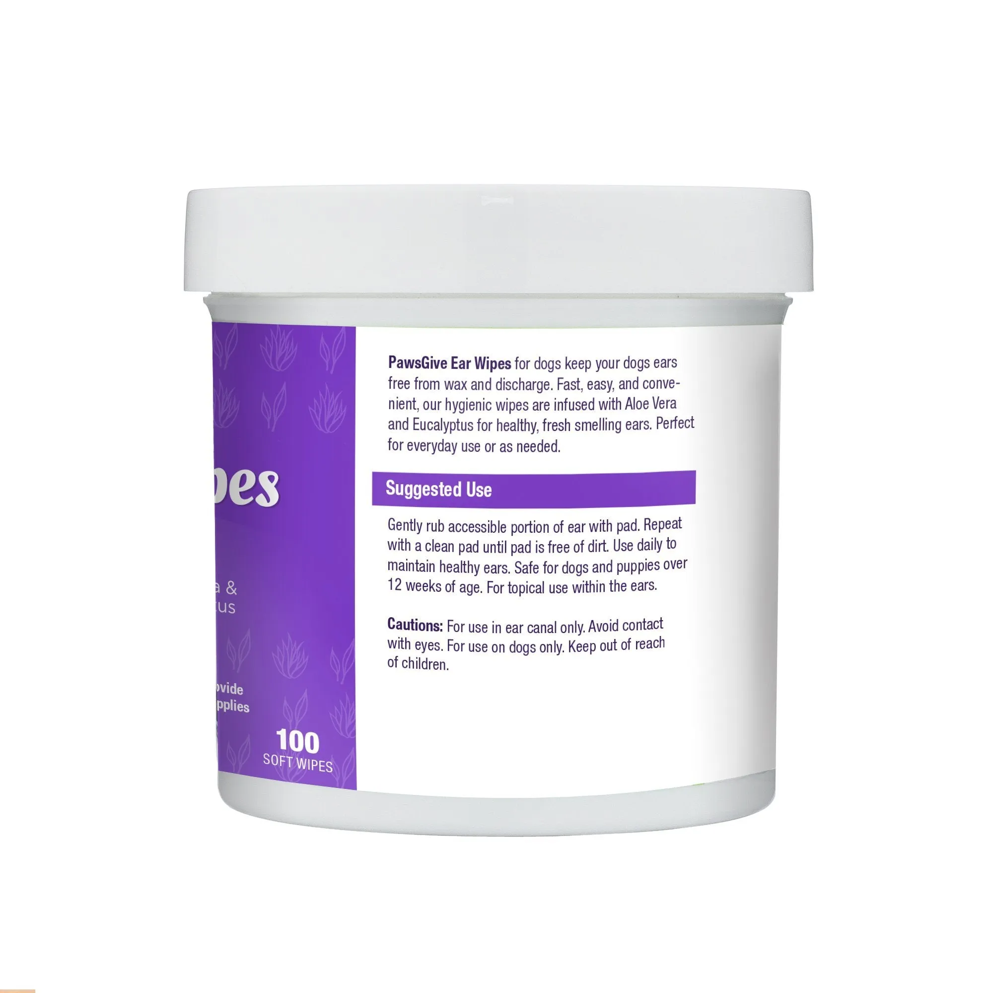 PawsGive Ear Cleaning Wipes for Dogs with Aloe & Eucalyptus - 100 ct