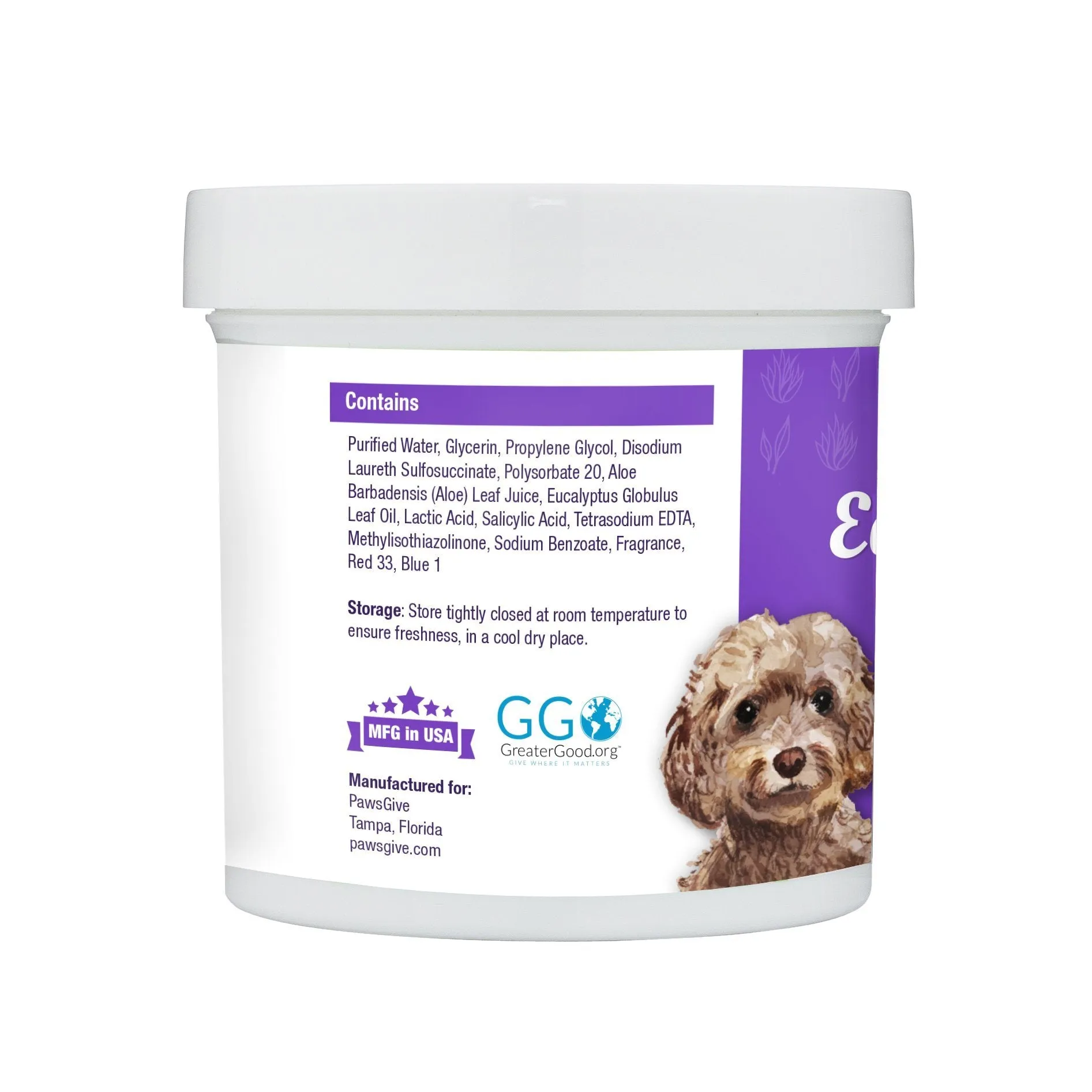 PawsGive Ear Cleaning Wipes for Dogs with Aloe & Eucalyptus - 100 ct
