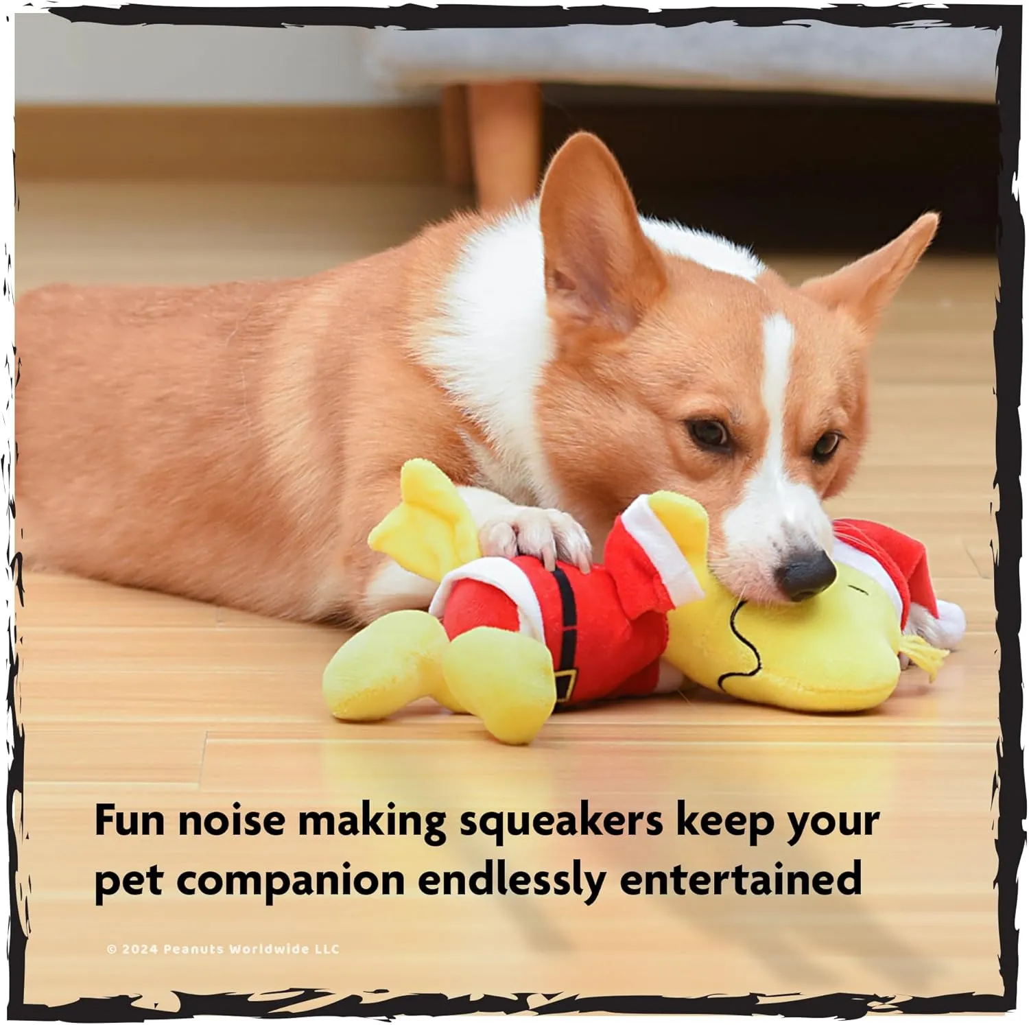 Peanuts for Pets 9" Holiday Woodstock Santa Plush Dog Toy with Squeaker | Yellow and Red Charlie Brown Plush Dog Toy | Medium Squeaky Dog Toys- Cute and Soft Stuffed Dog Toys for All Dogs Toy Bin