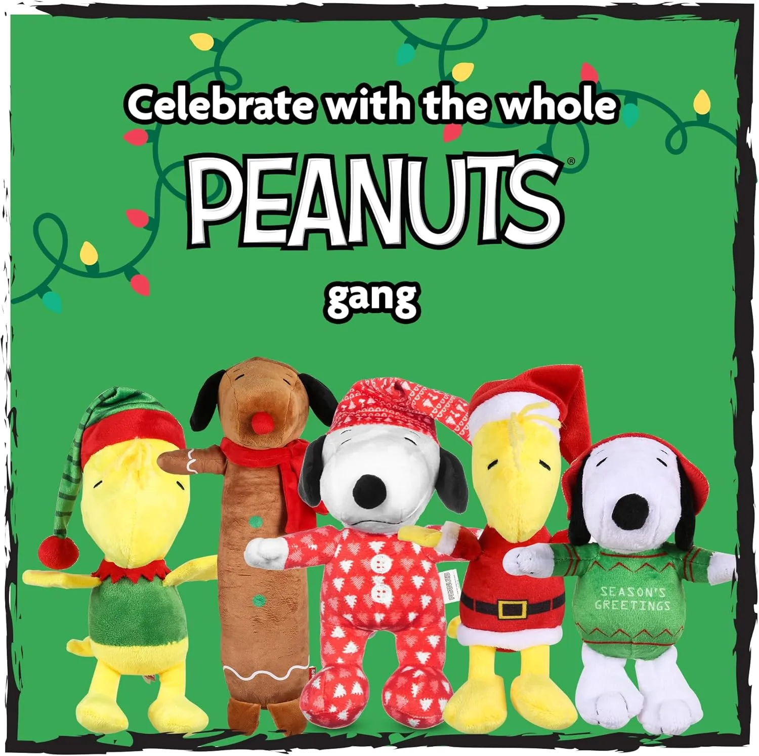 Peanuts for Pets 9" Holiday Woodstock Santa Plush Dog Toy with Squeaker | Yellow and Red Charlie Brown Plush Dog Toy | Medium Squeaky Dog Toys- Cute and Soft Stuffed Dog Toys for All Dogs Toy Bin