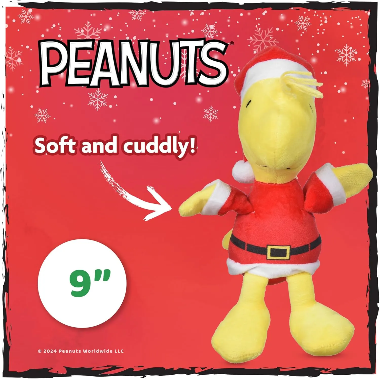 Peanuts for Pets 9" Holiday Woodstock Santa Plush Dog Toy with Squeaker | Yellow and Red Charlie Brown Plush Dog Toy | Medium Squeaky Dog Toys- Cute and Soft Stuffed Dog Toys for All Dogs Toy Bin