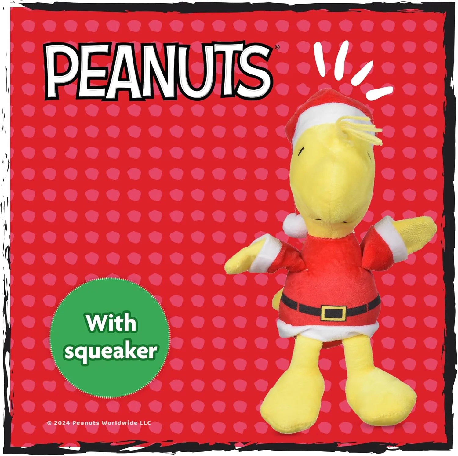 Peanuts for Pets 9" Holiday Woodstock Santa Plush Dog Toy with Squeaker | Yellow and Red Charlie Brown Plush Dog Toy | Medium Squeaky Dog Toys- Cute and Soft Stuffed Dog Toys for All Dogs Toy Bin