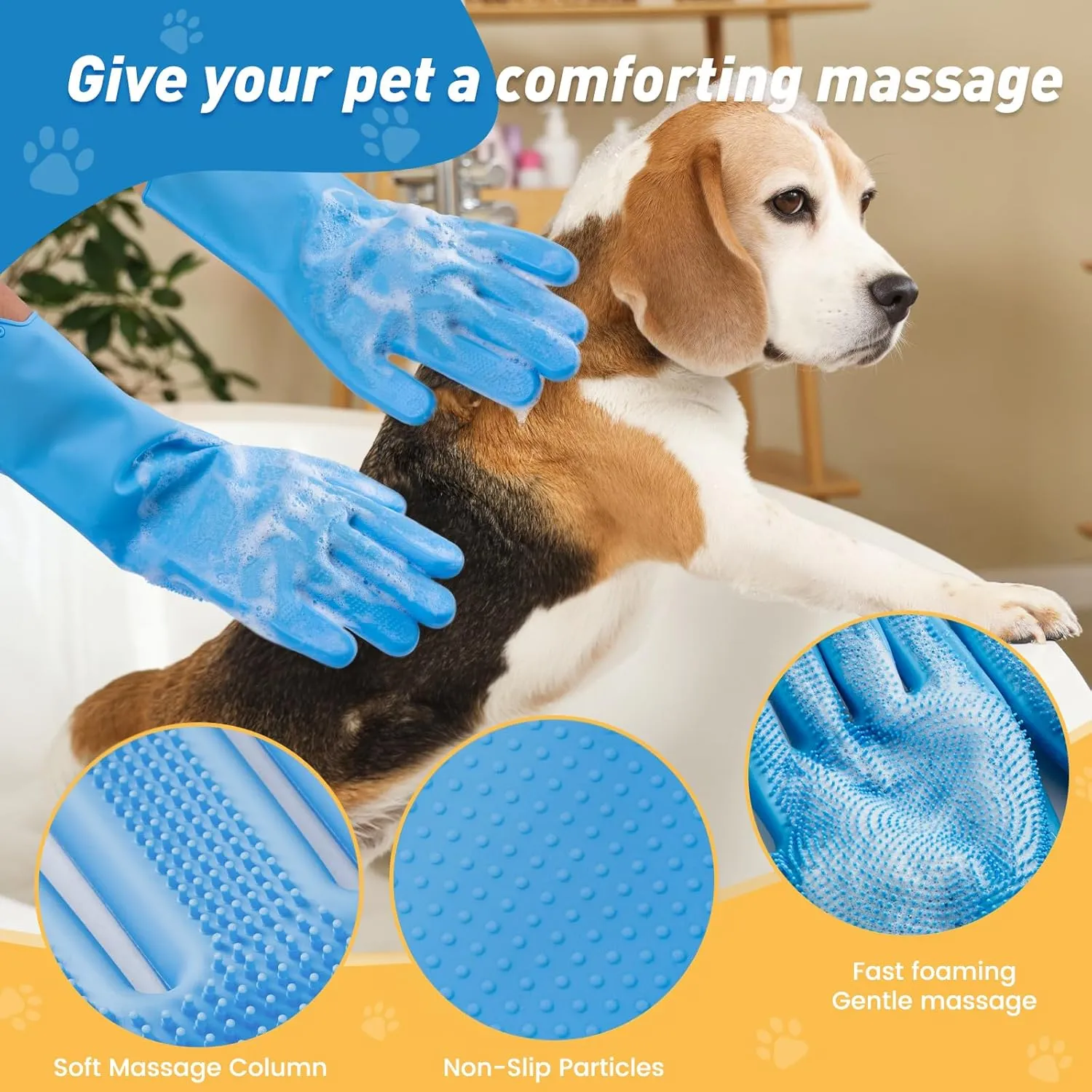 Pet Shower & Bath SuppliesDog Shampoo Brush Set with Towel, Washing Gloves,Comb for Dogs and Cats (Blue)