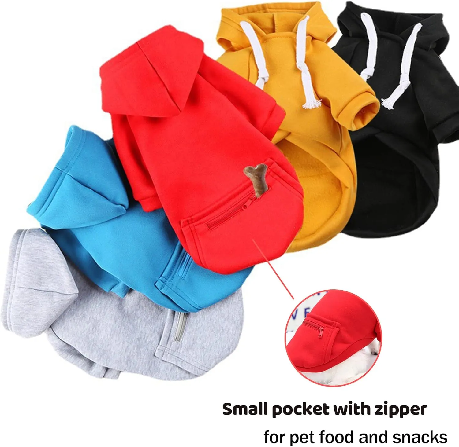 PETCARE Grey Winter Dog Sweater - Soft Fleece Hooded Sweatshirt with Pocket - Small Dog Clothes for Chihuahua, Yorkies, French Bulldog - Cold Weather Coats