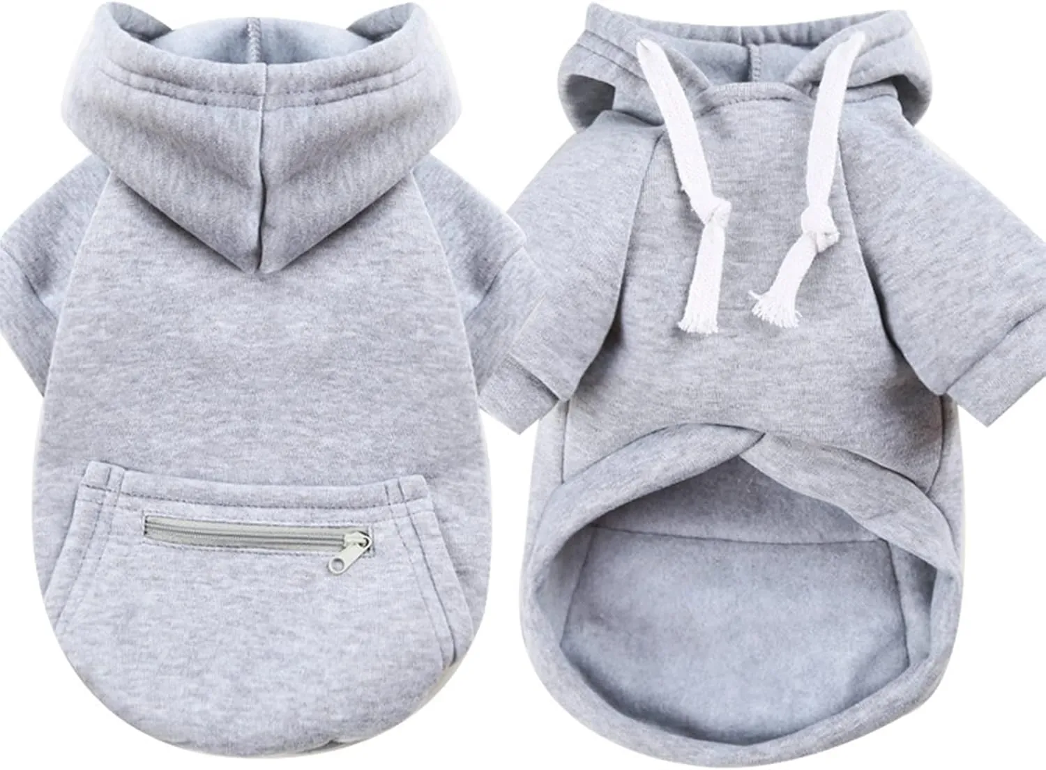 PETCARE Grey Winter Dog Sweater - Soft Fleece Hooded Sweatshirt with Pocket - Small Dog Clothes for Chihuahua, Yorkies, French Bulldog - Cold Weather Coats
