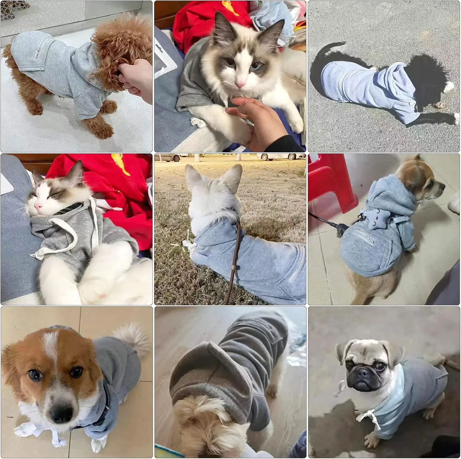 PETCARE Grey Winter Dog Sweater - Soft Fleece Hooded Sweatshirt with Pocket - Small Dog Clothes for Chihuahua, Yorkies, French Bulldog - Cold Weather Coats